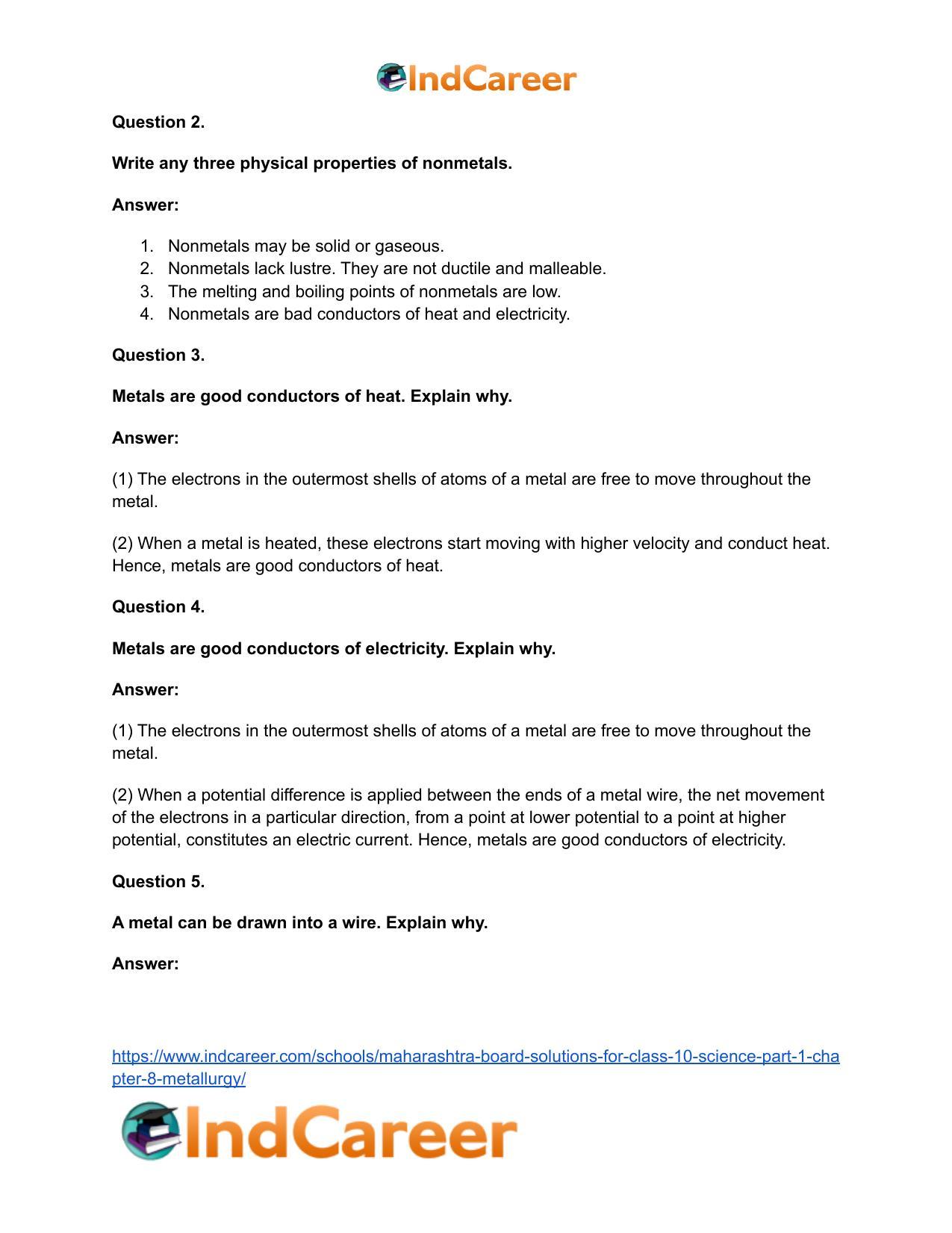 Maharashtra Board Solutions for Class 10- Science (Part 1): Chapter 8- Metallurgy - Page 52