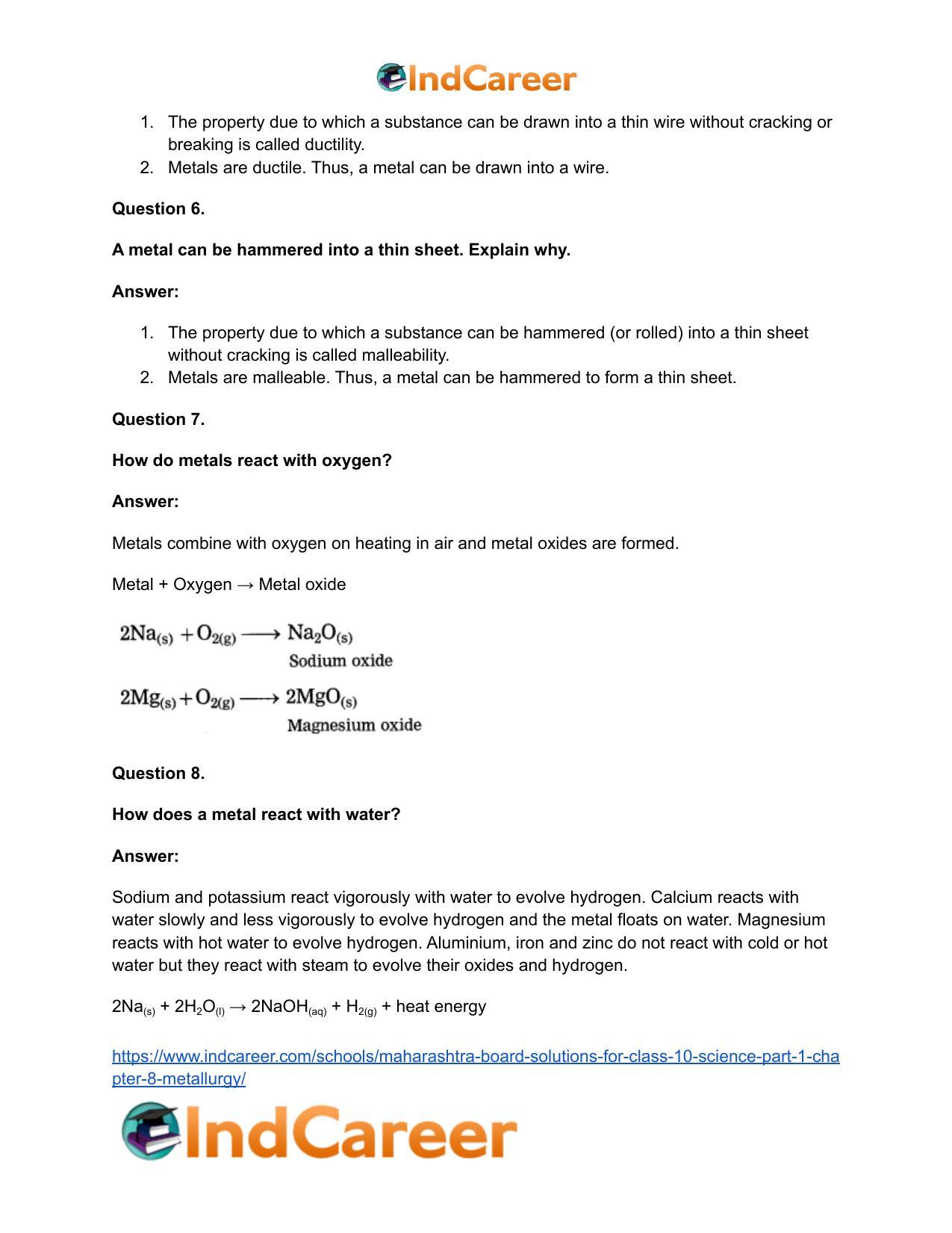 Maharashtra Board Solutions for Class 10- Science (Part 1): Chapter 8- Metallurgy - Page 53