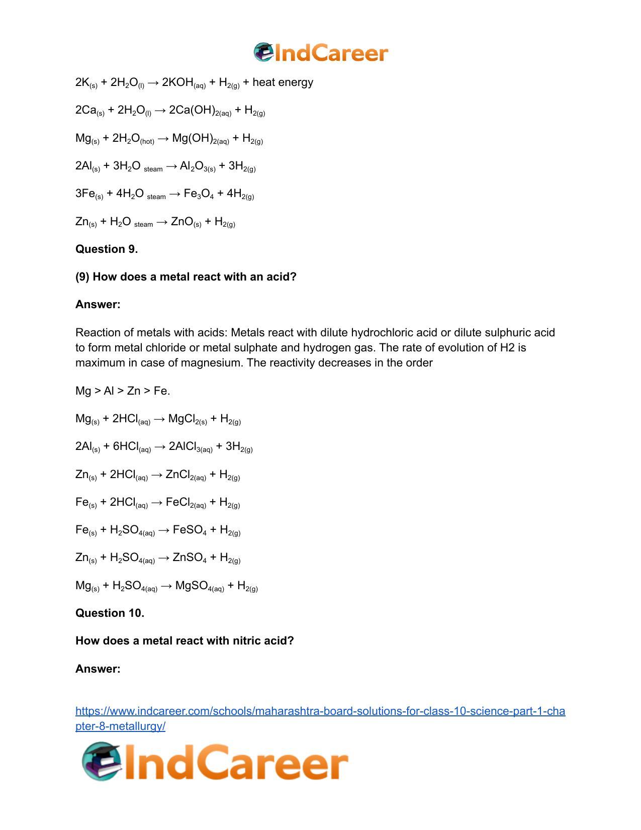 Maharashtra Board Solutions for Class 10- Science (Part 1): Chapter 8- Metallurgy - Page 54