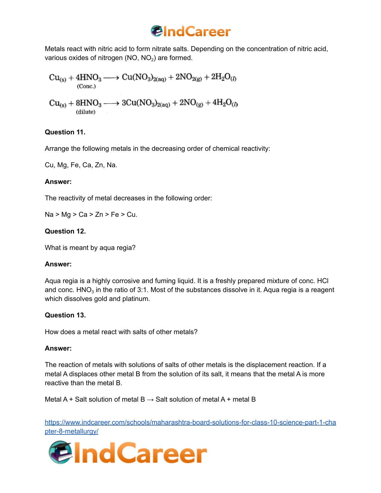 Maharashtra Board Solutions for Class 10- Science (Part 1): Chapter 8- Metallurgy - Page 55