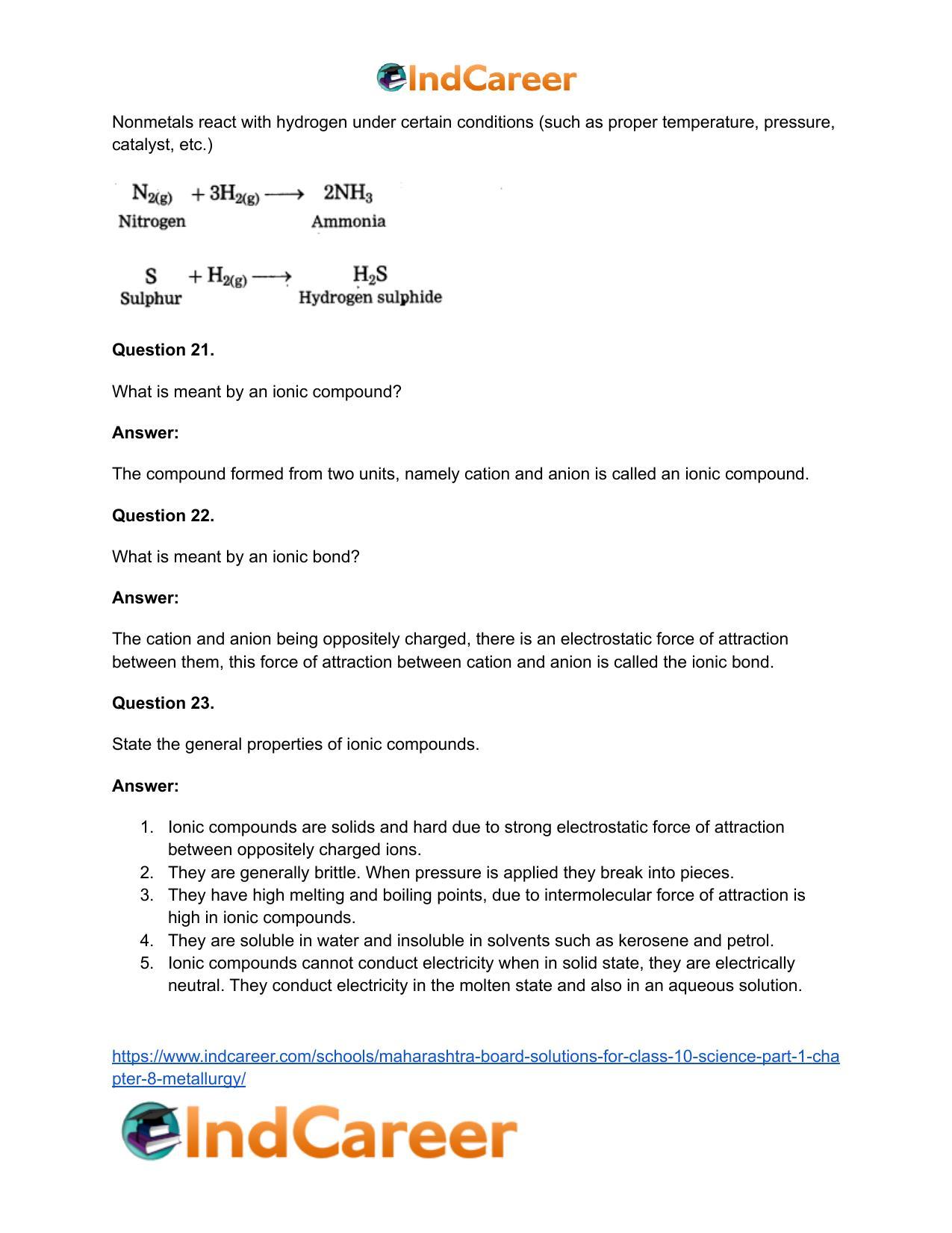 Maharashtra Board Solutions for Class 10- Science (Part 1): Chapter 8- Metallurgy - Page 59