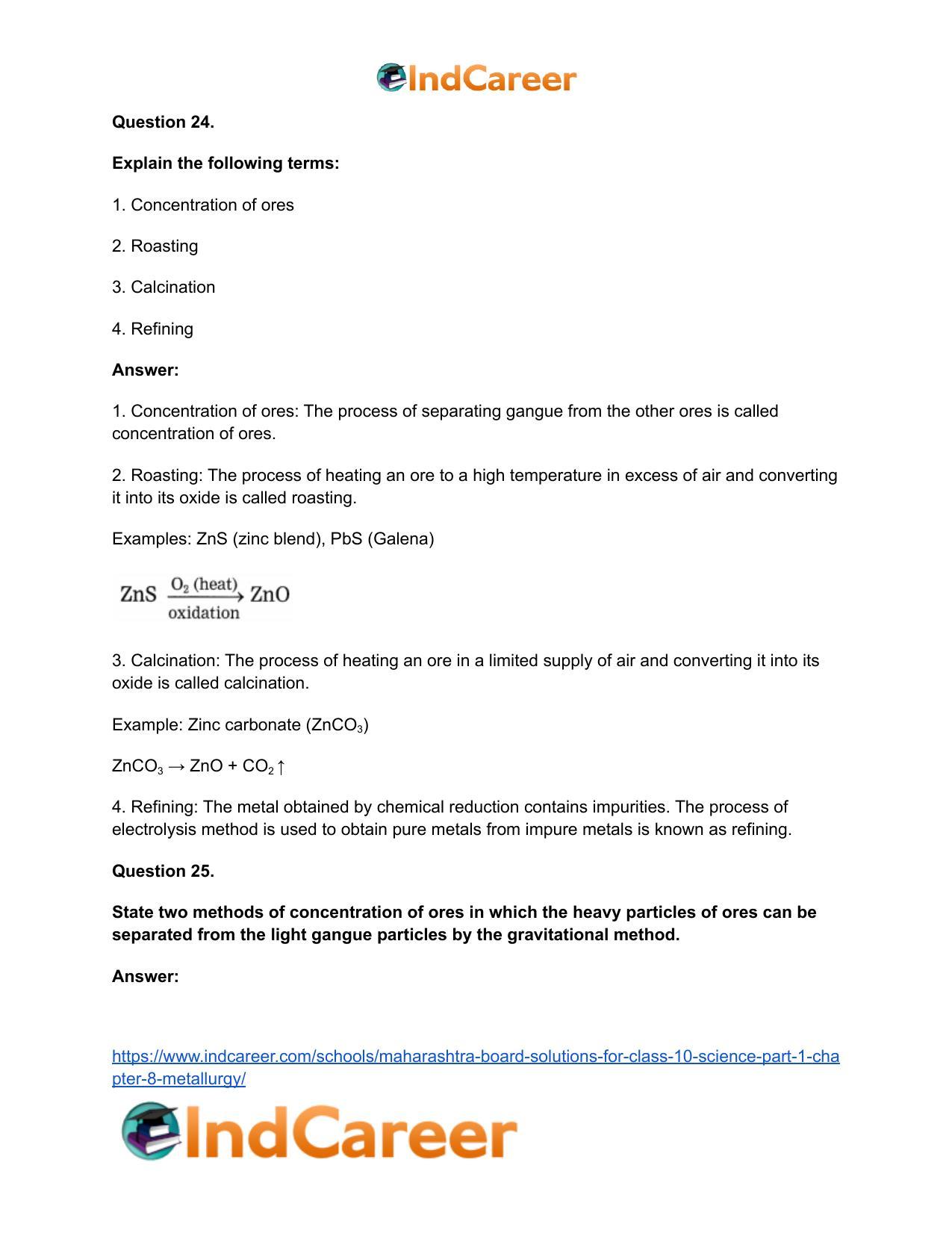Maharashtra Board Solutions for Class 10- Science (Part 1): Chapter 8- Metallurgy - Page 60