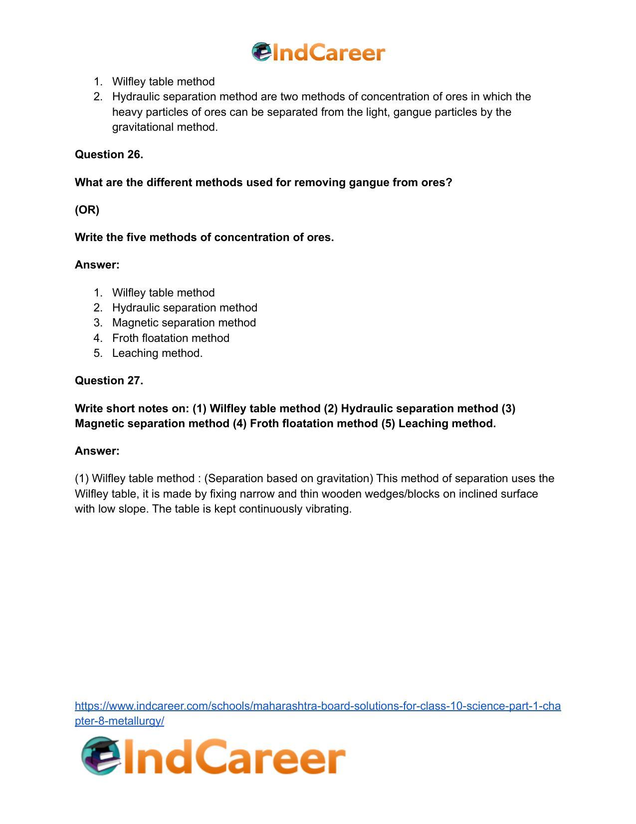 Maharashtra Board Solutions for Class 10- Science (Part 1): Chapter 8- Metallurgy - Page 61