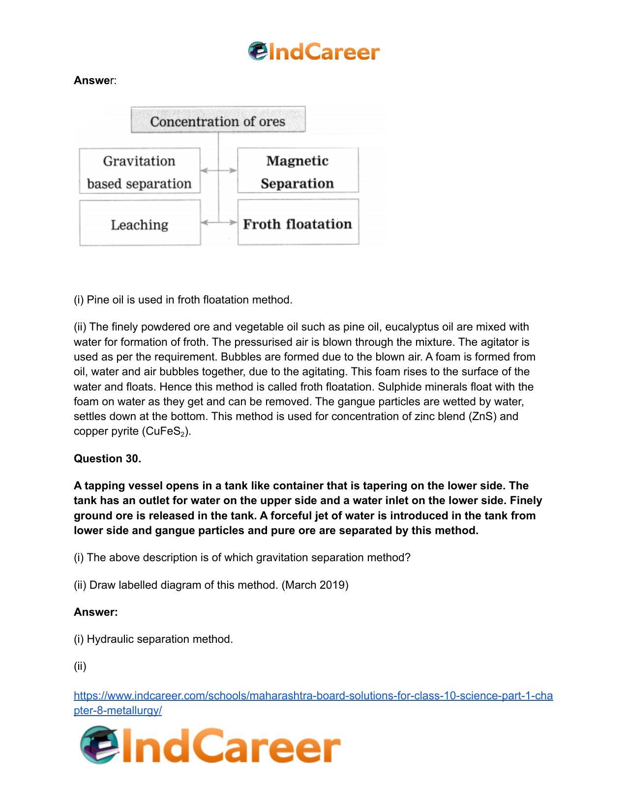 Maharashtra Board Solutions for Class 10- Science (Part 1): Chapter 8- Metallurgy - Page 68