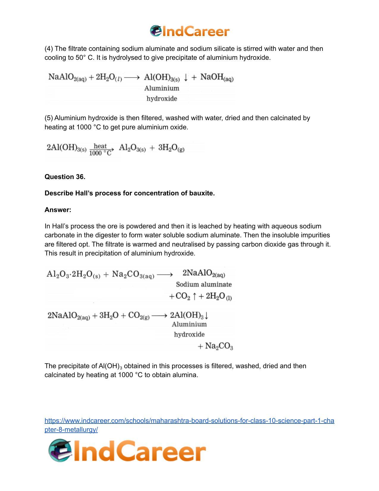 Maharashtra Board Solutions for Class 10- Science (Part 1): Chapter 8- Metallurgy - Page 71