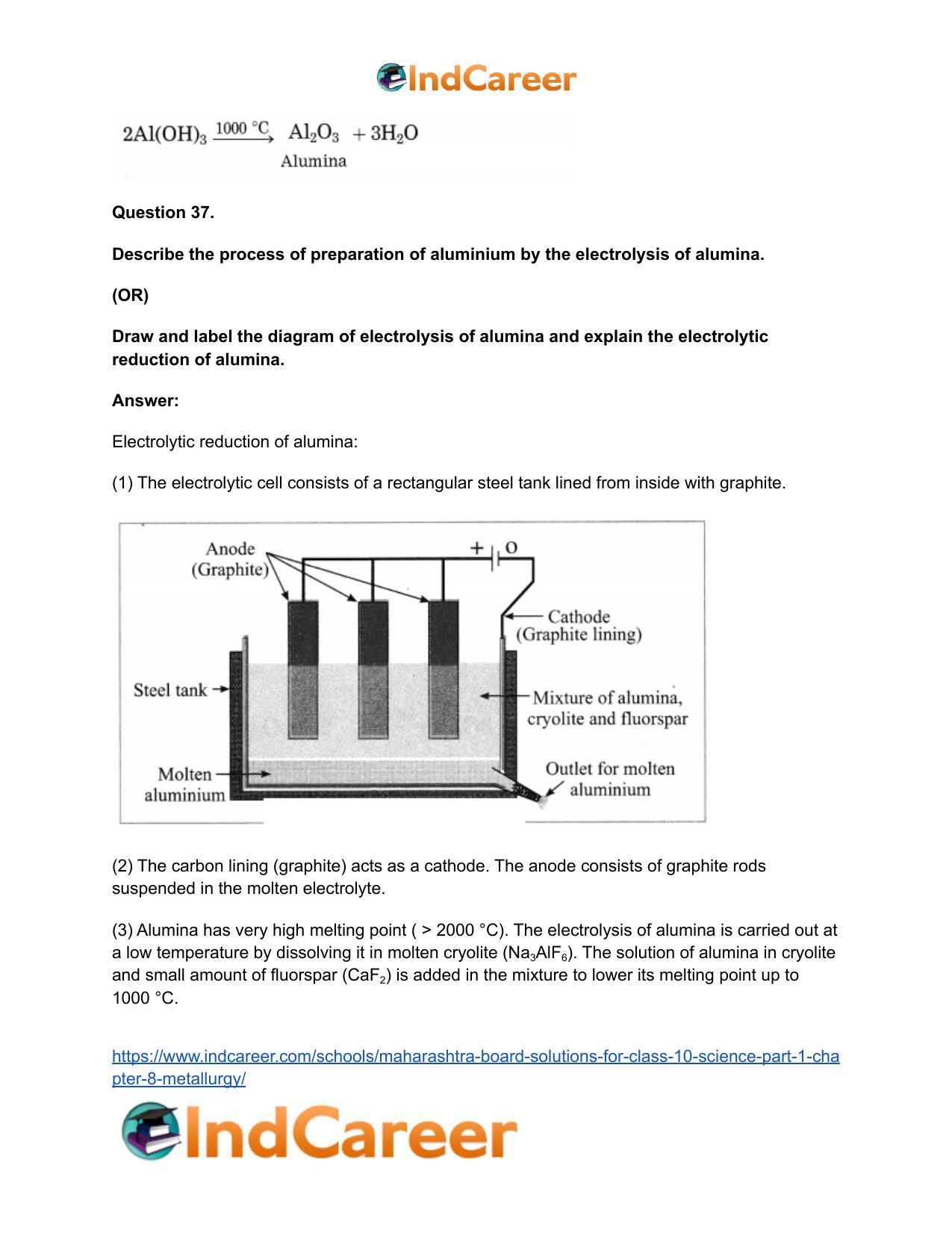 Maharashtra Board Solutions for Class 10- Science (Part 1): Chapter 8- Metallurgy - Page 72