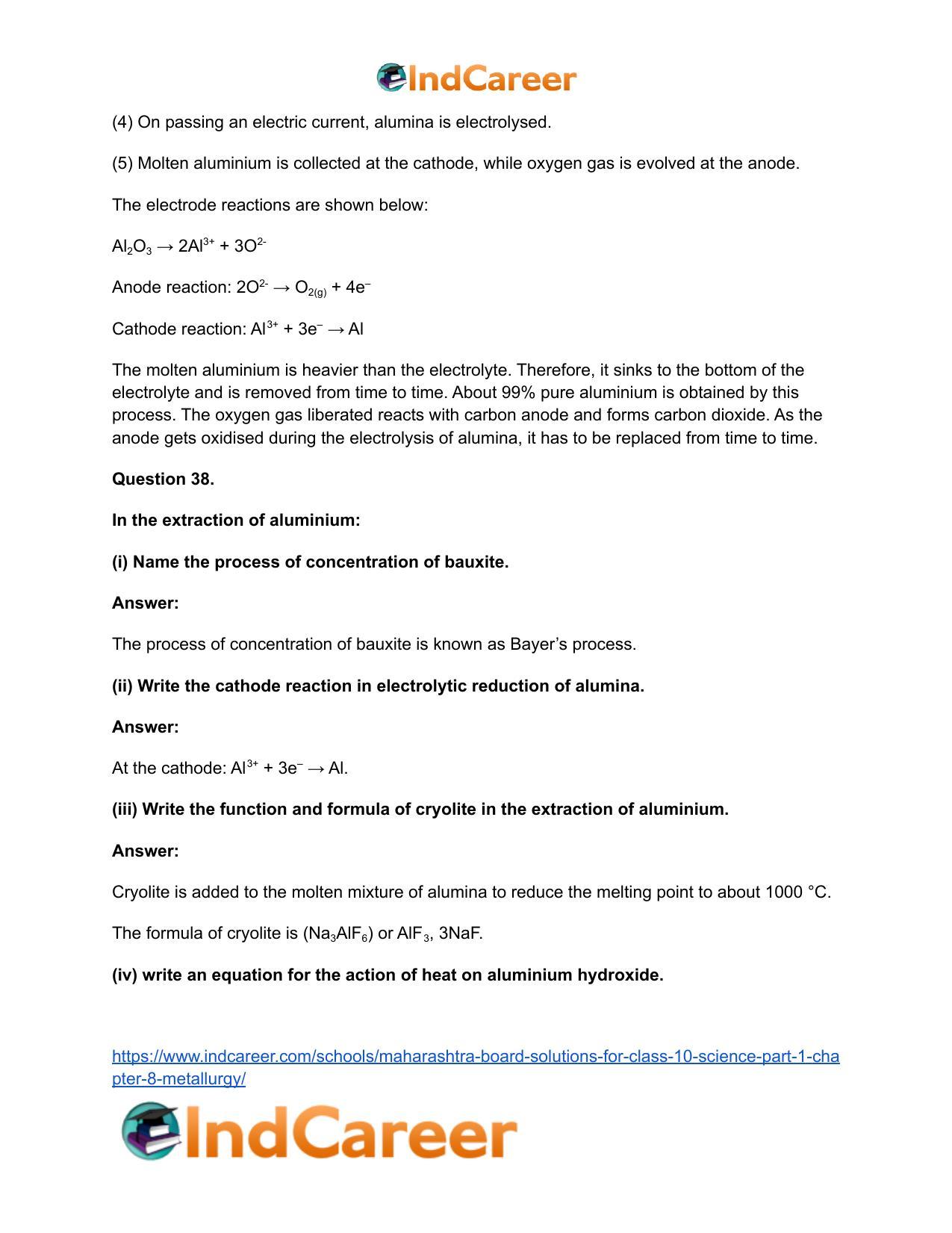Maharashtra Board Solutions for Class 10- Science (Part 1): Chapter 8- Metallurgy - Page 73