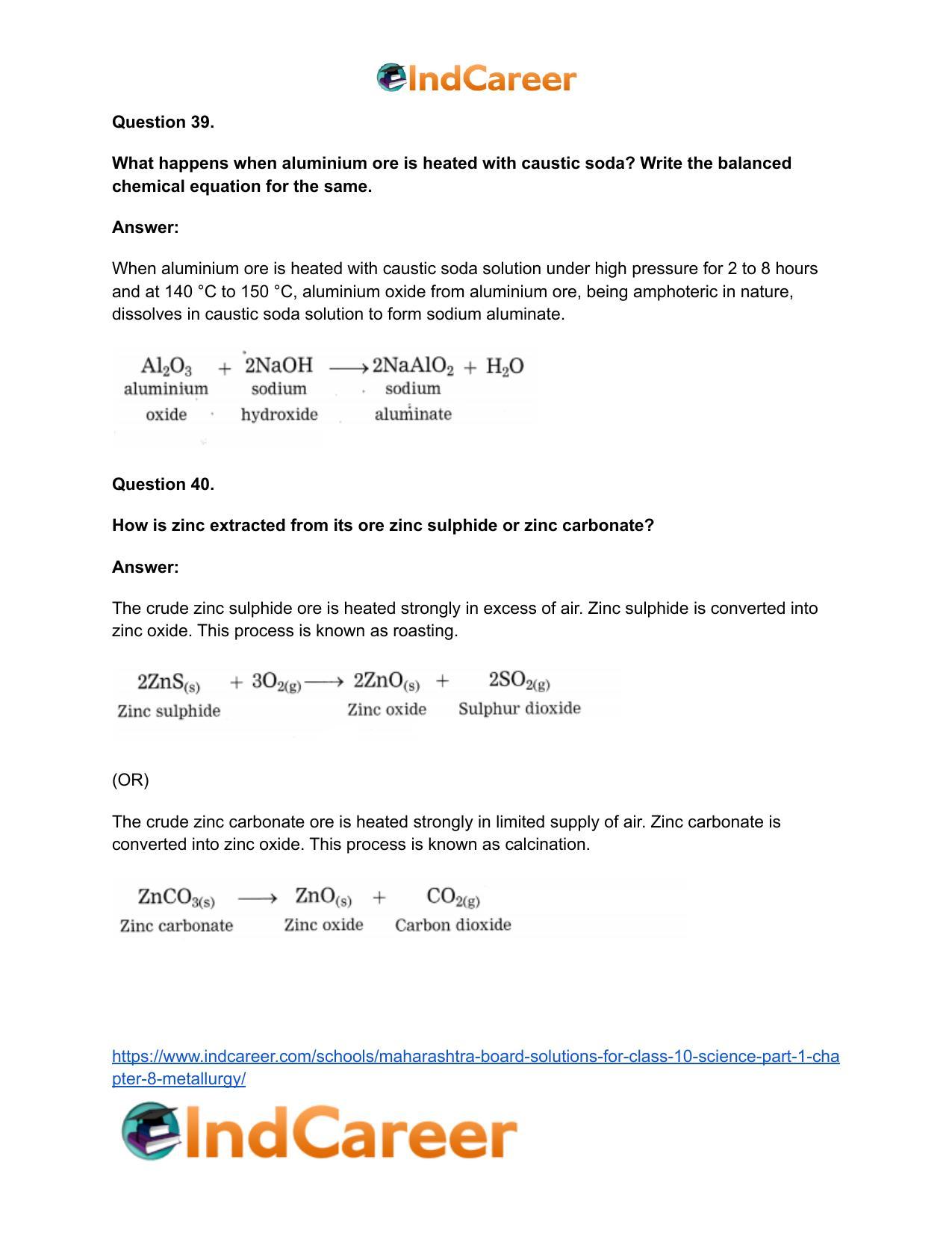 Maharashtra Board Solutions for Class 10- Science (Part 1): Chapter 8- Metallurgy - Page 75