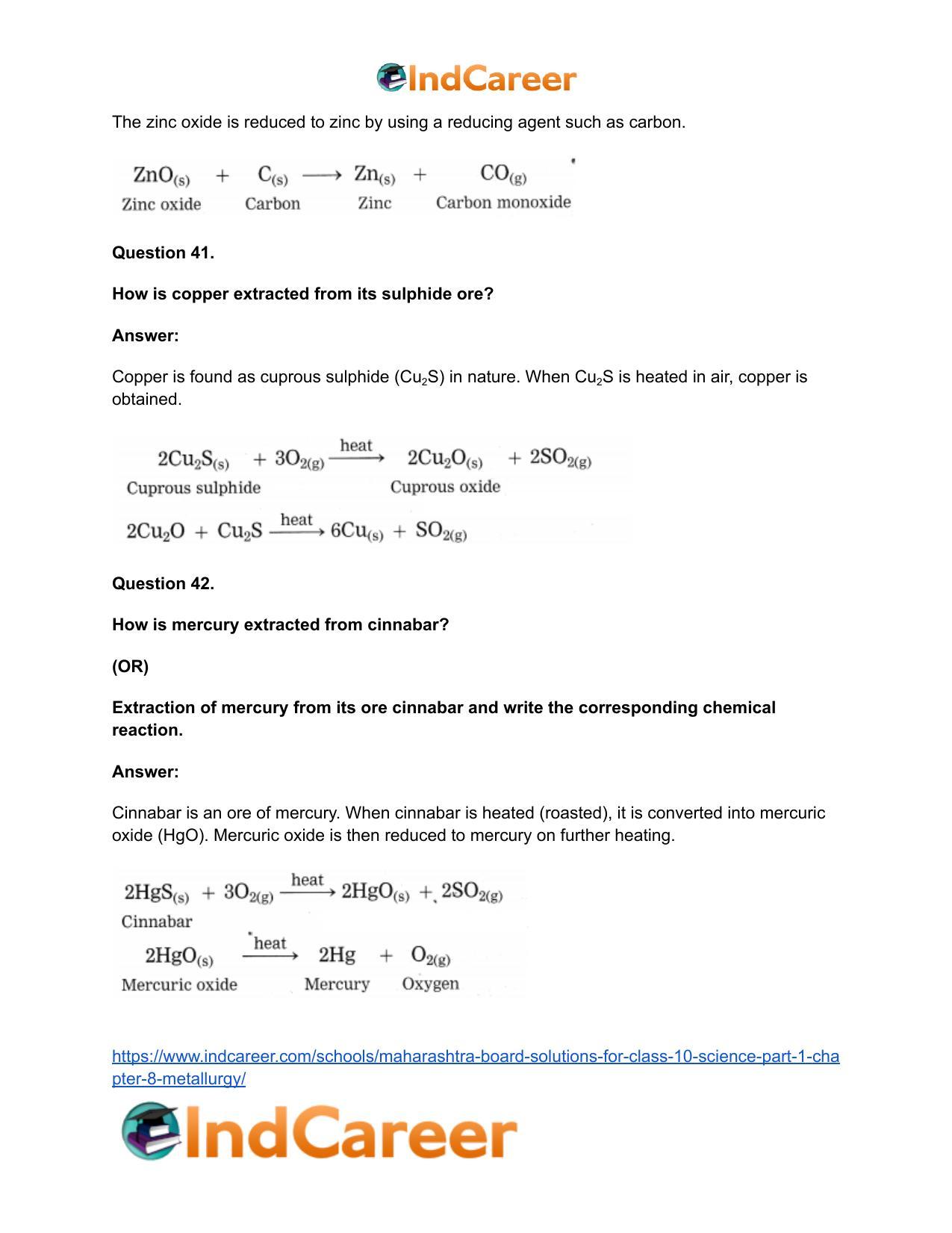 Maharashtra Board Solutions for Class 10- Science (Part 1): Chapter 8- Metallurgy - Page 76