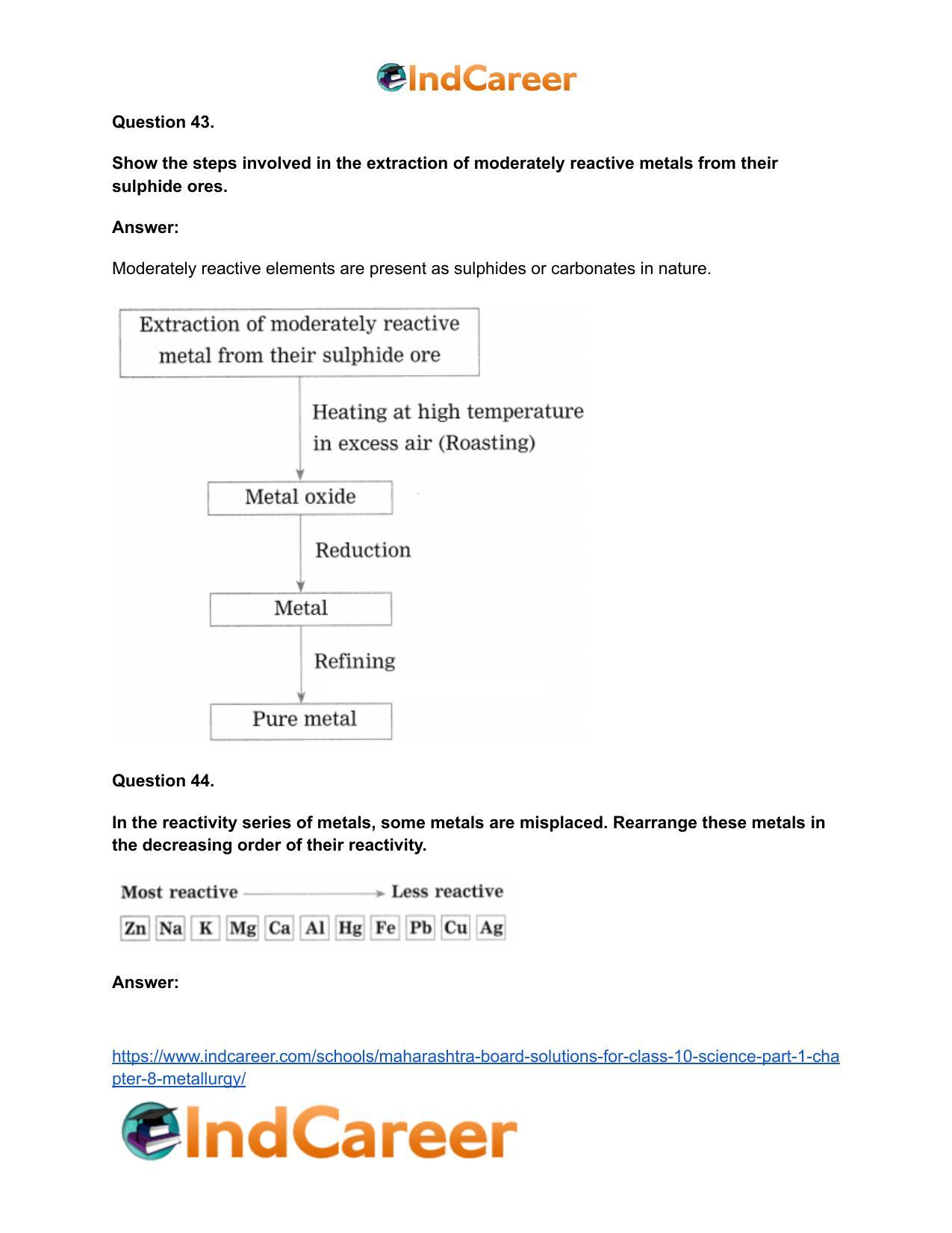 Maharashtra Board Solutions for Class 10- Science (Part 1): Chapter 8- Metallurgy - Page 77
