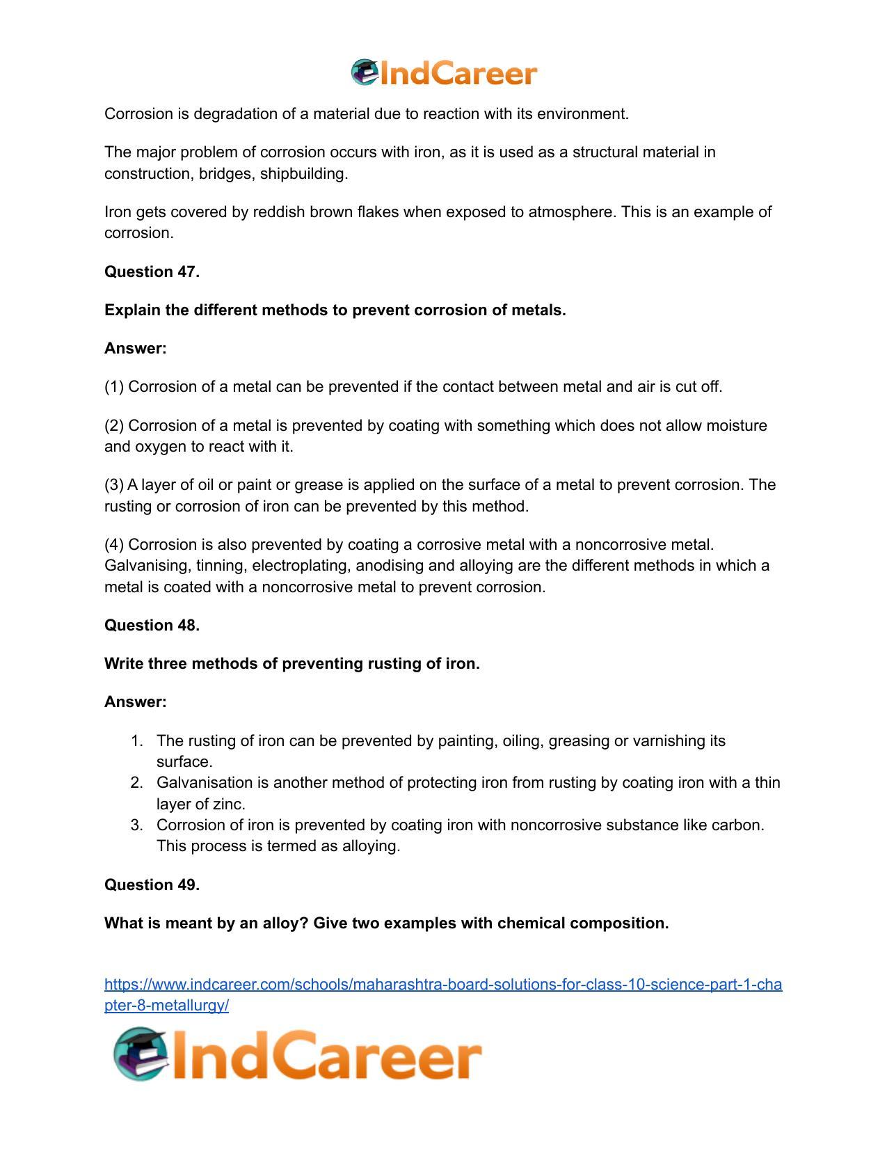 Maharashtra Board Solutions for Class 10- Science (Part 1): Chapter 8- Metallurgy - Page 79