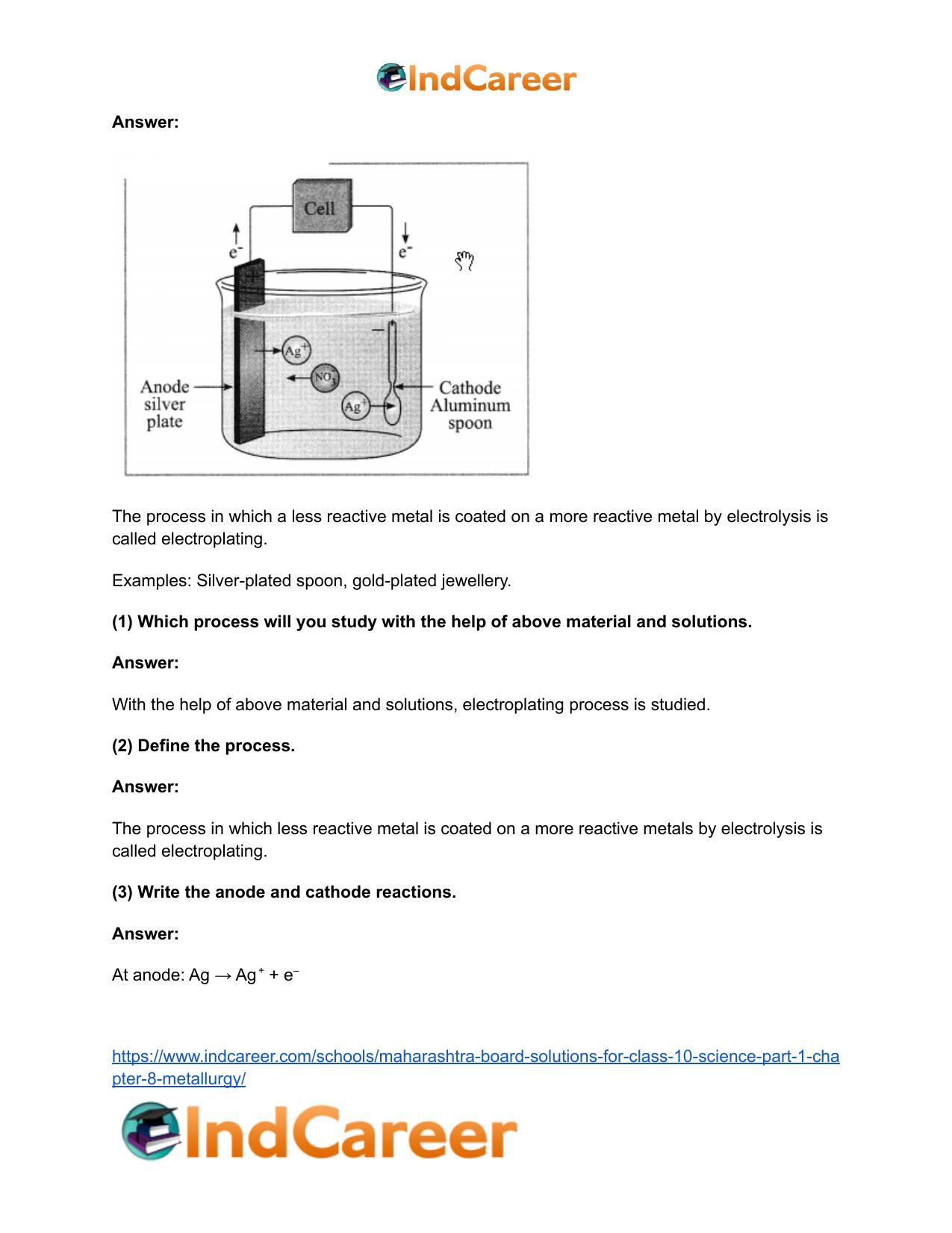 Maharashtra Board Solutions for Class 10- Science (Part 1): Chapter 8- Metallurgy - Page 81