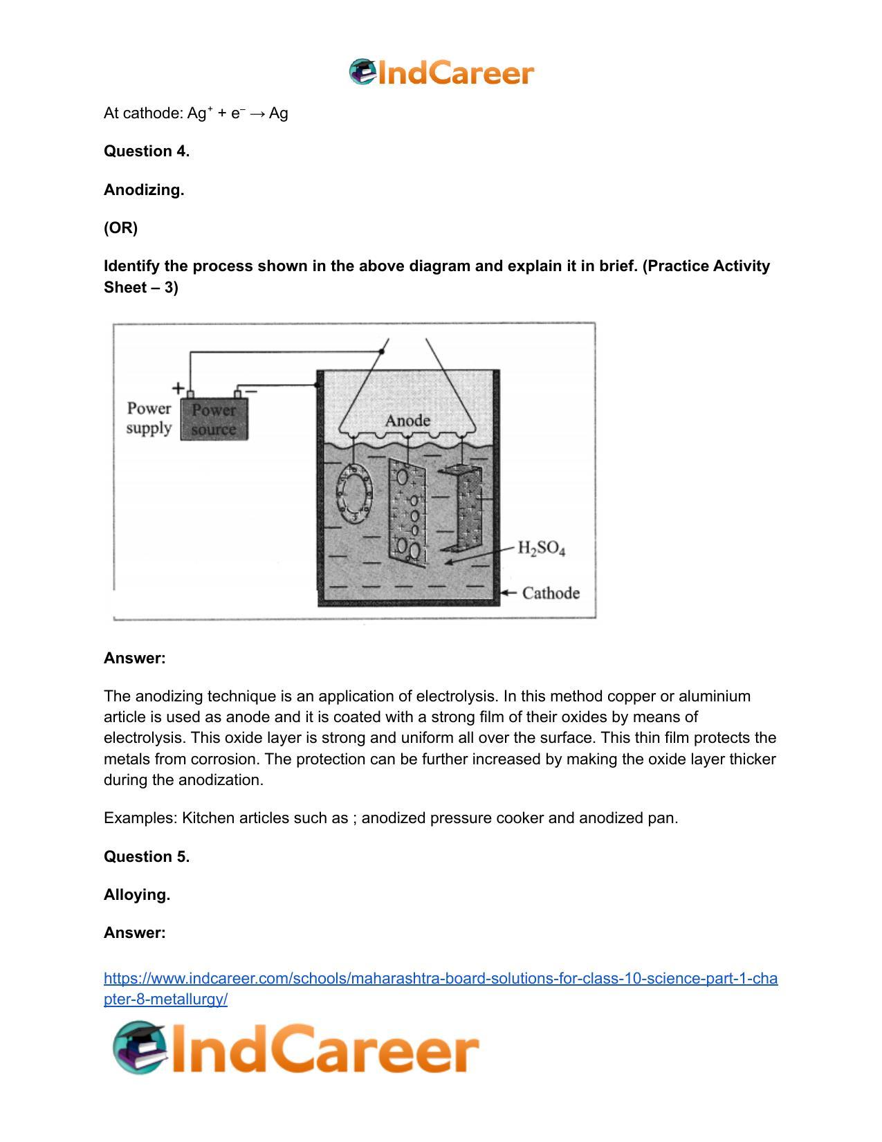 Maharashtra Board Solutions for Class 10- Science (Part 1): Chapter 8- Metallurgy - Page 82