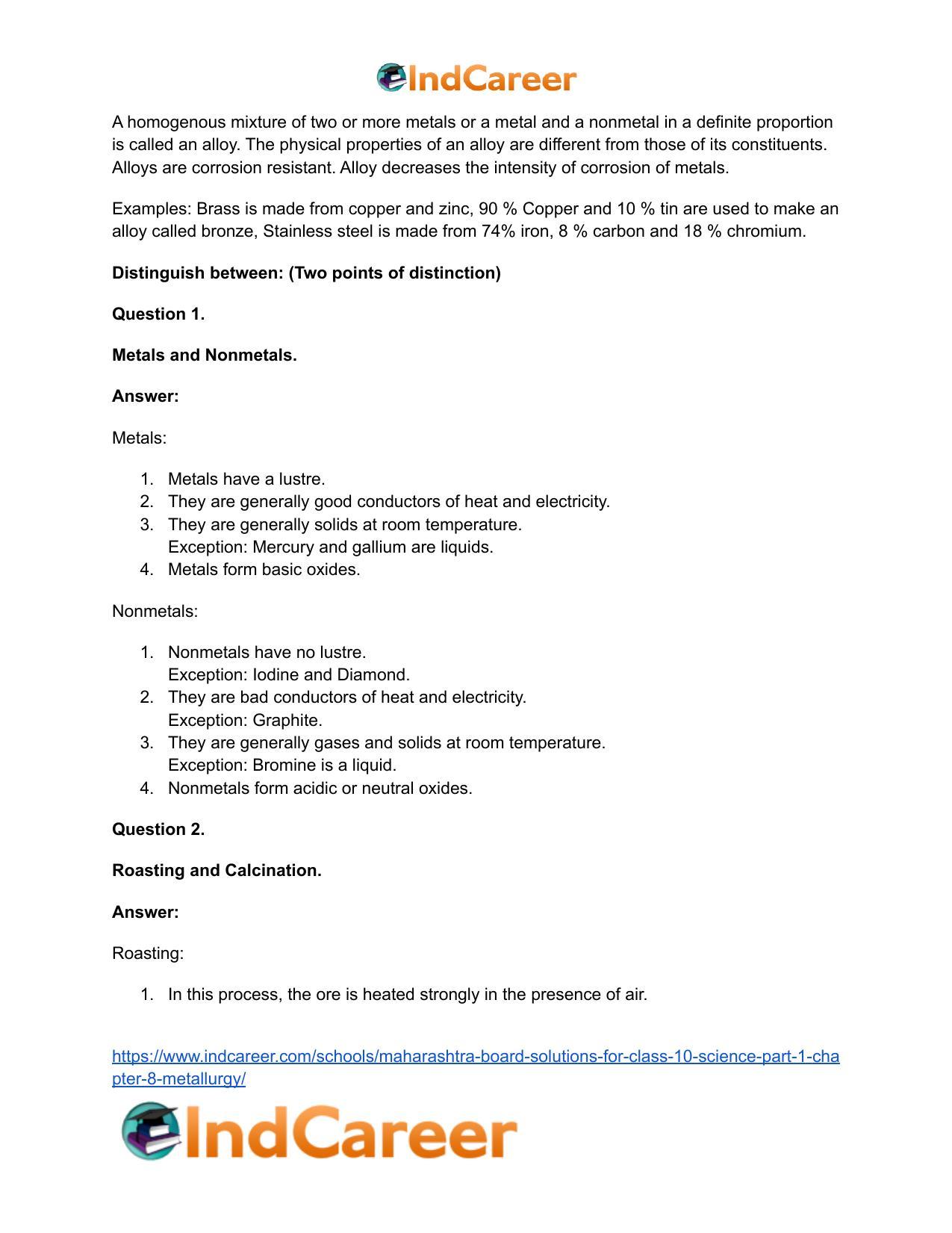 Maharashtra Board Solutions for Class 10- Science (Part 1): Chapter 8- Metallurgy - Page 83