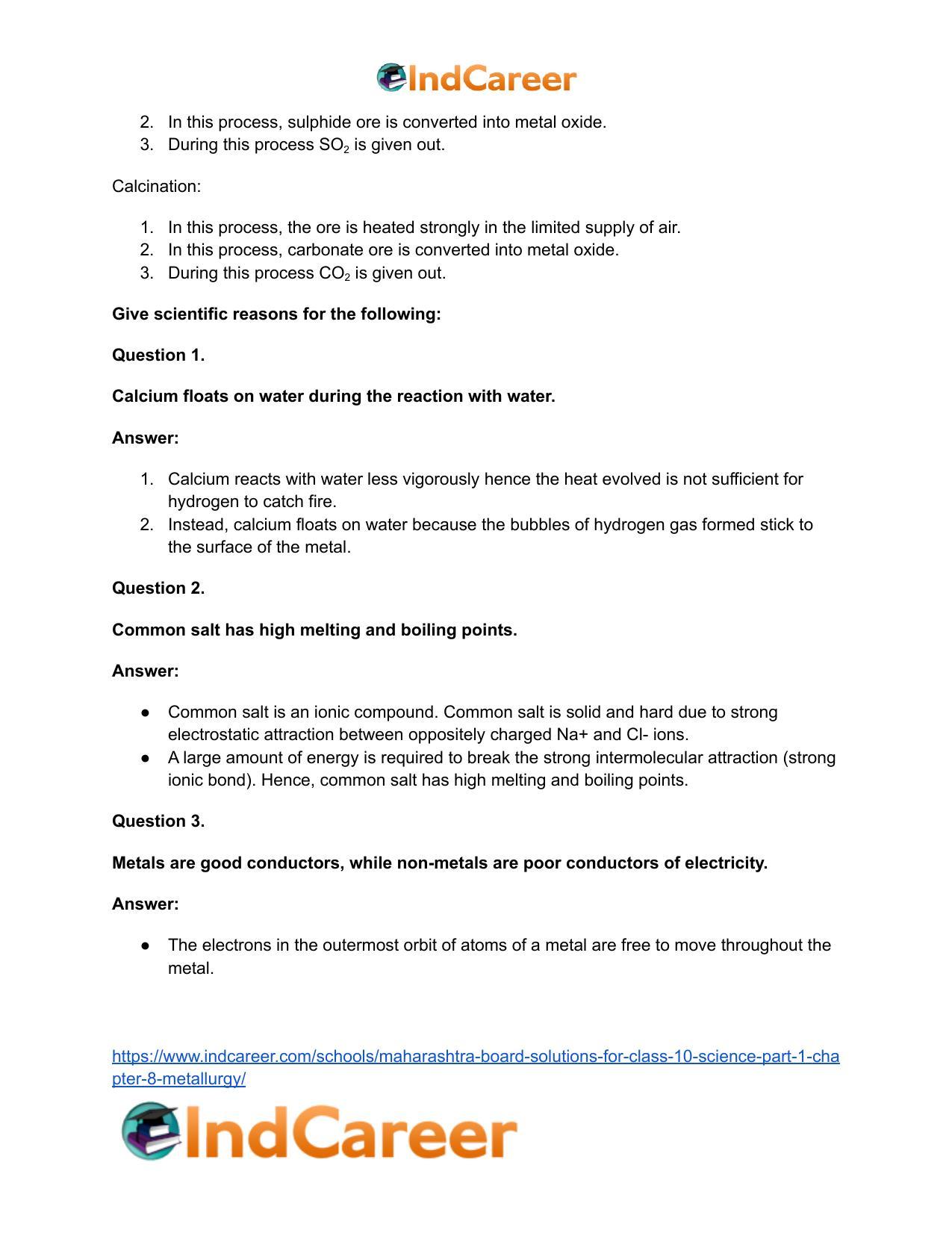 Maharashtra Board Solutions for Class 10- Science (Part 1): Chapter 8- Metallurgy - Page 84