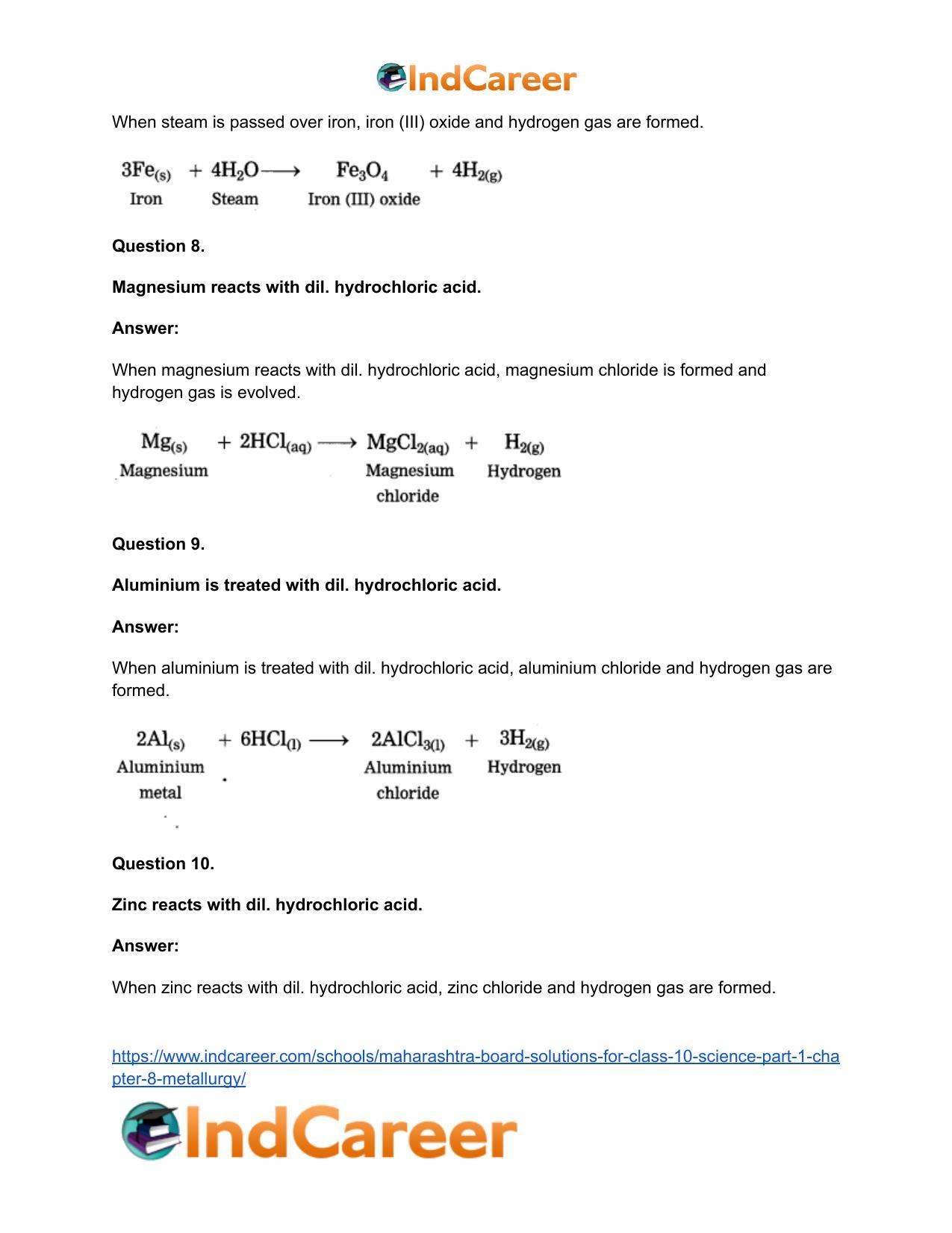 Maharashtra Board Solutions for Class 10- Science (Part 1): Chapter 8- Metallurgy - Page 89