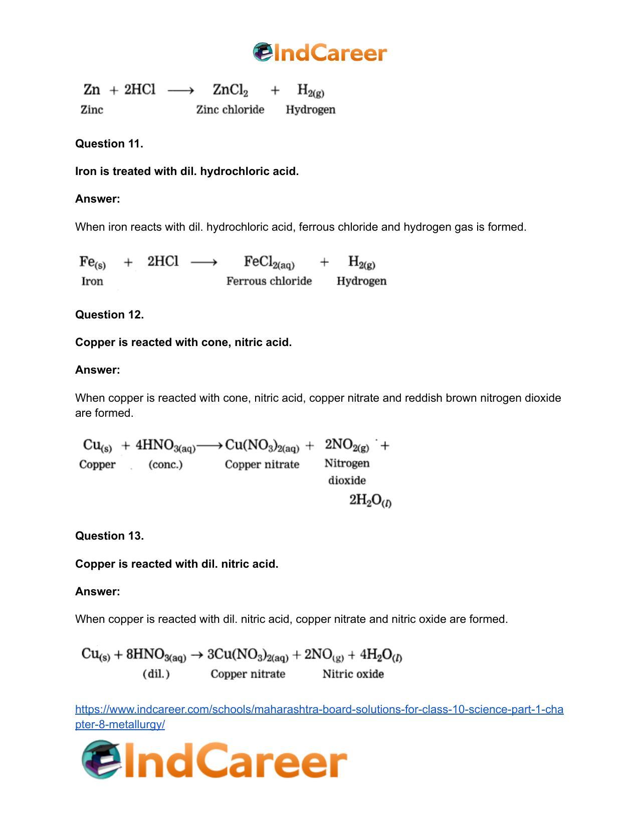 Maharashtra Board Solutions for Class 10- Science (Part 1): Chapter 8- Metallurgy - Page 90