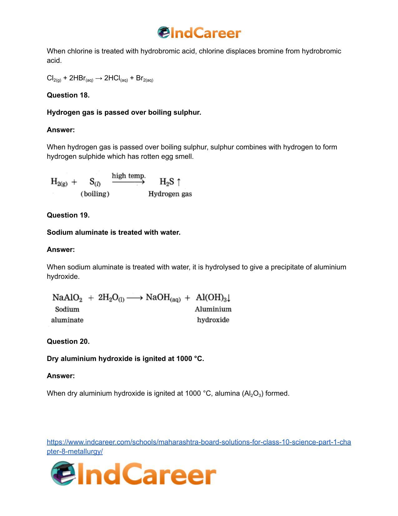 Maharashtra Board Solutions for Class 10- Science (Part 1): Chapter 8- Metallurgy - Page 92