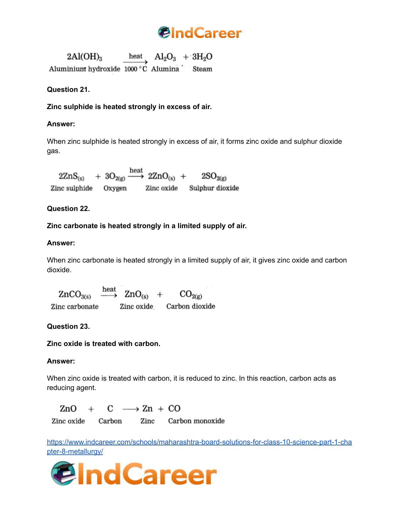 Maharashtra Board Solutions for Class 10- Science (Part 1): Chapter 8- Metallurgy - Page 93