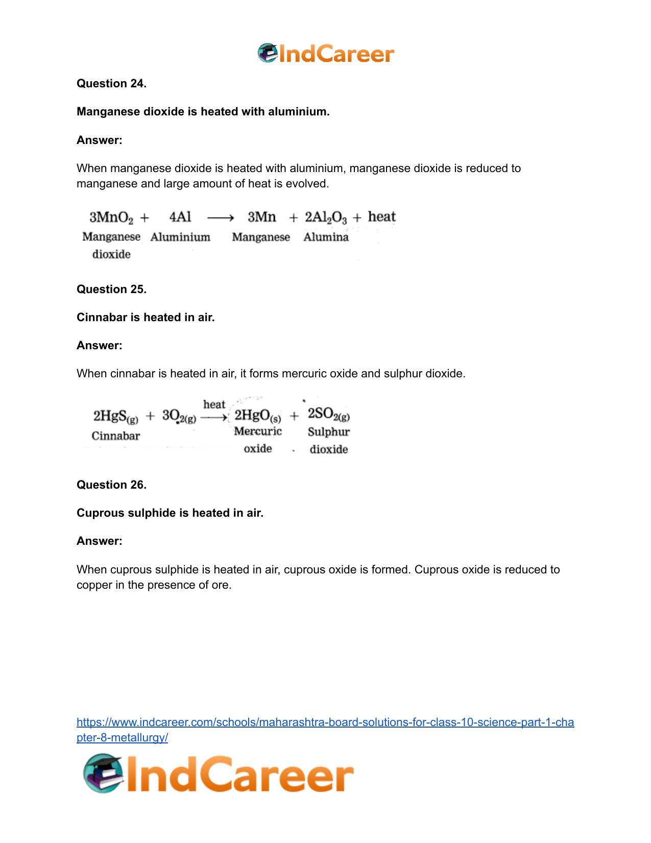 Maharashtra Board Solutions for Class 10- Science (Part 1): Chapter 8- Metallurgy - Page 94