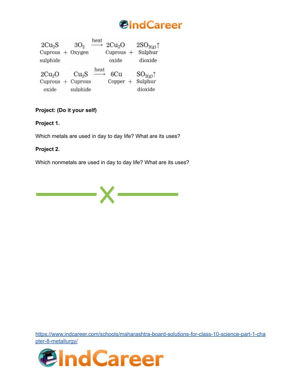 Maharashtra Board Solutions for Class 10- Science (Part 1): Chapter 8- Metallurgy - Page 95