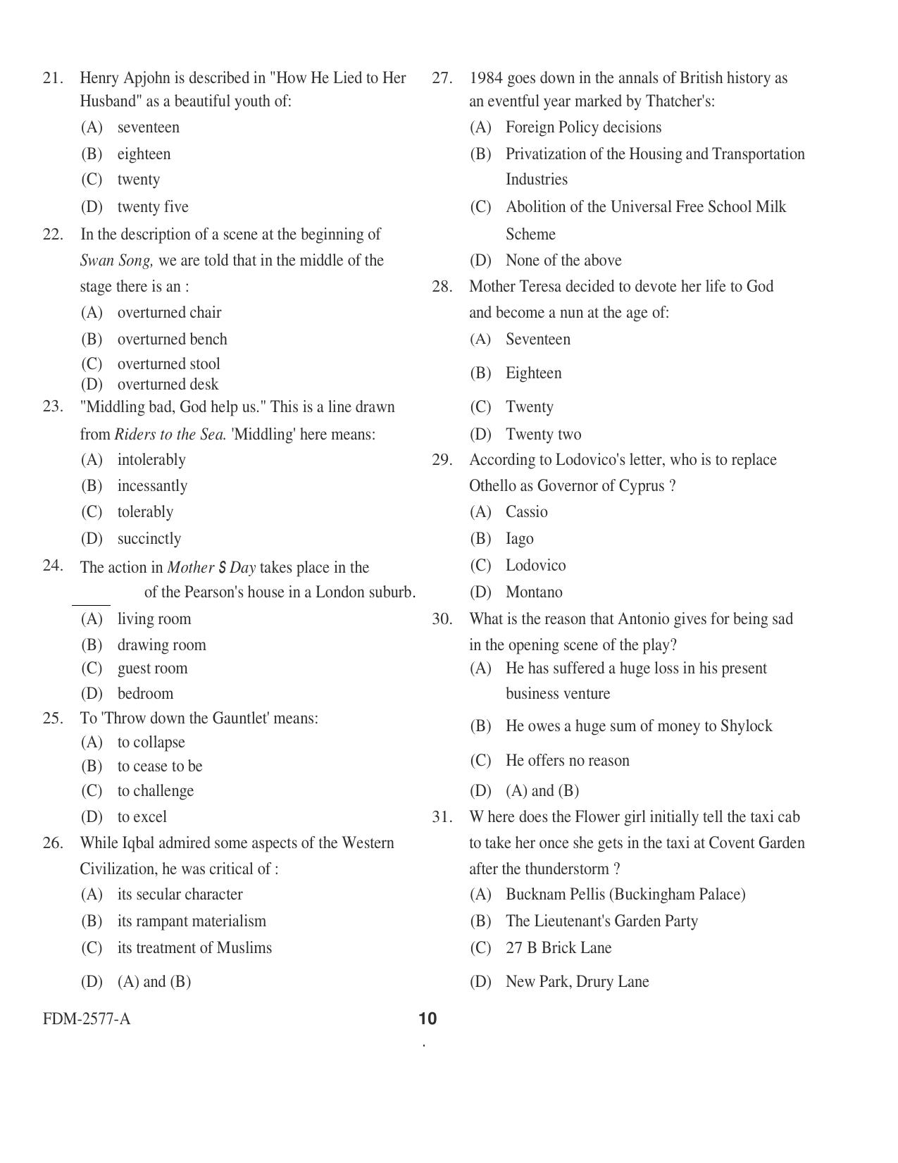KUET 2024 M.A. English Question Paper - Page 39