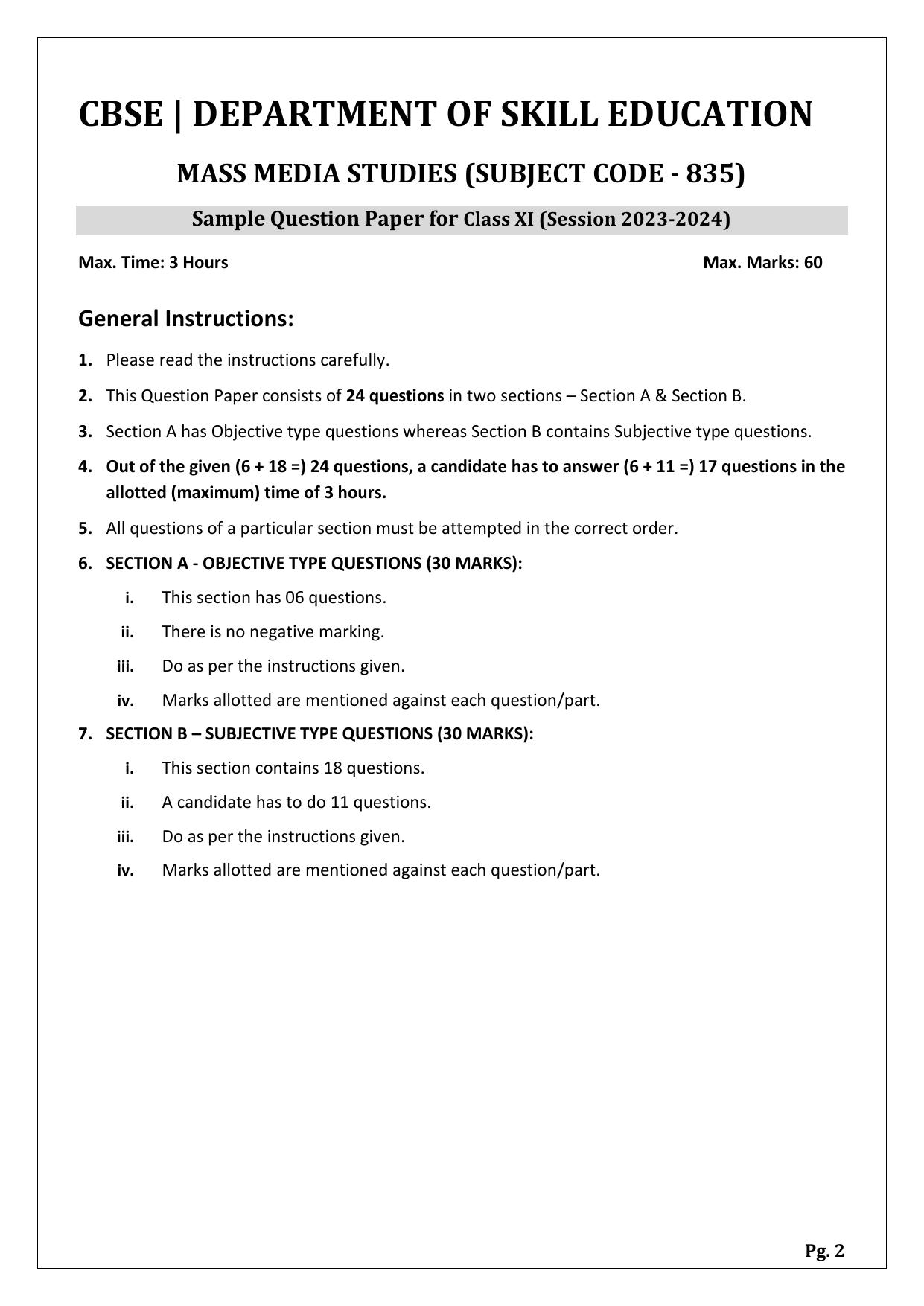 CBSE Class 11: Mass Media Studies 2024 Sample Paper - Page 2
