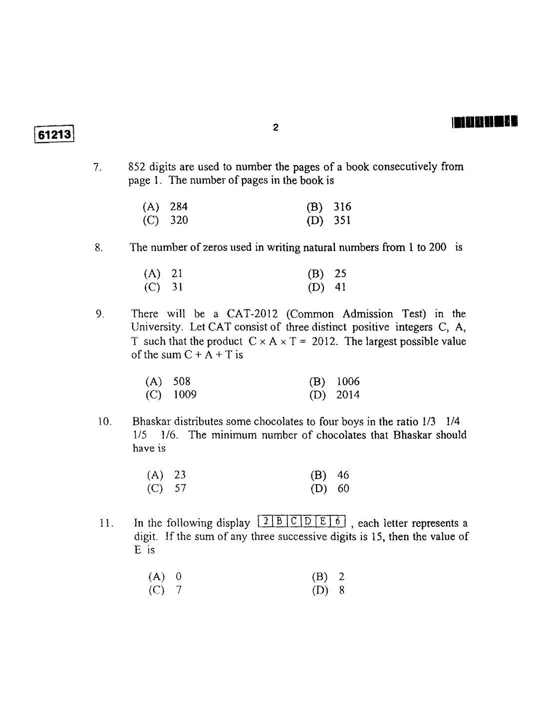 CUSAT CAT 2013 Mathematics Question Paper - Page 3