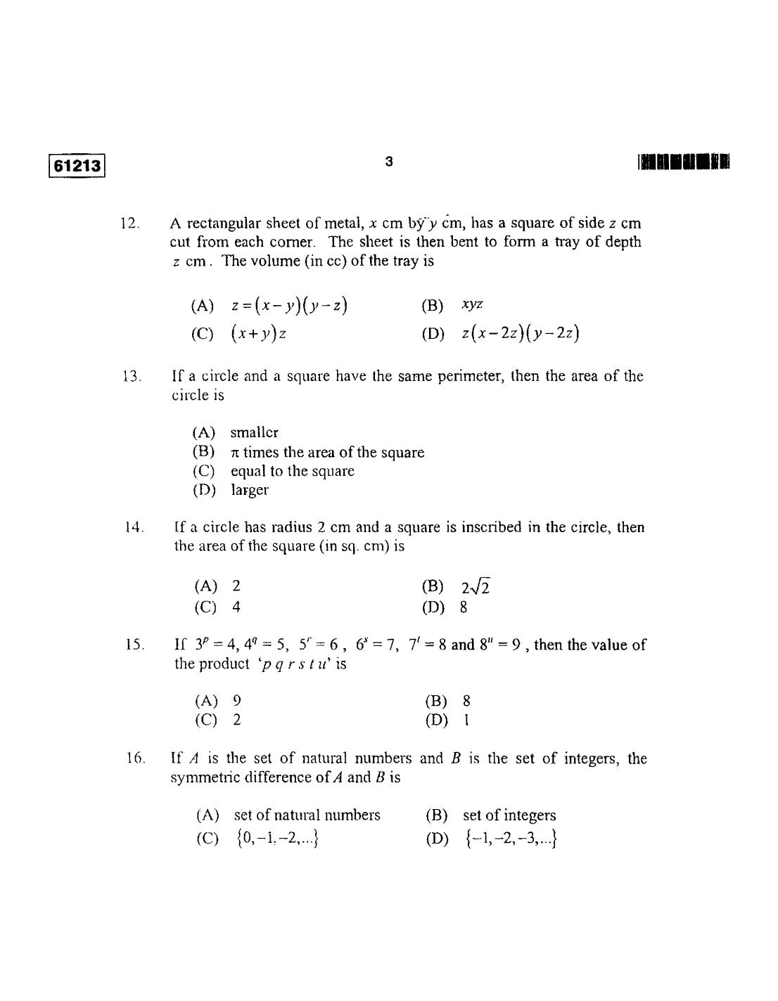 CUSAT CAT 2013 Mathematics Question Paper - Page 4