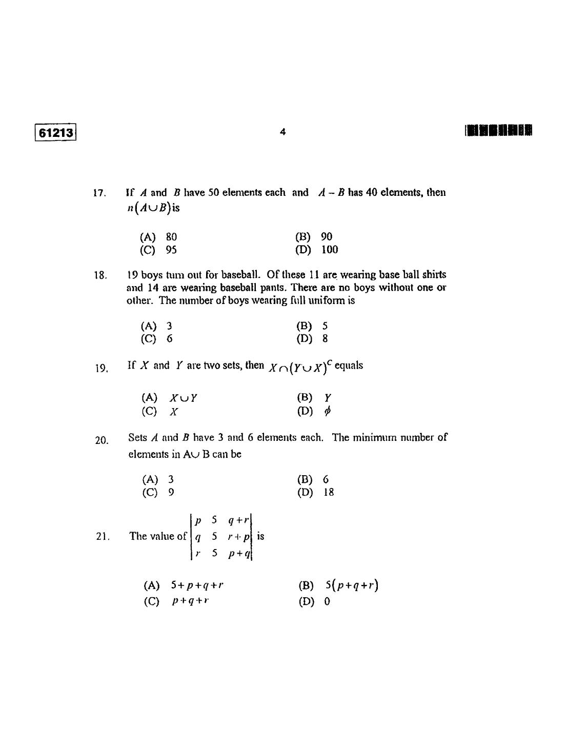 CUSAT CAT 2013 Mathematics Question Paper - Page 5