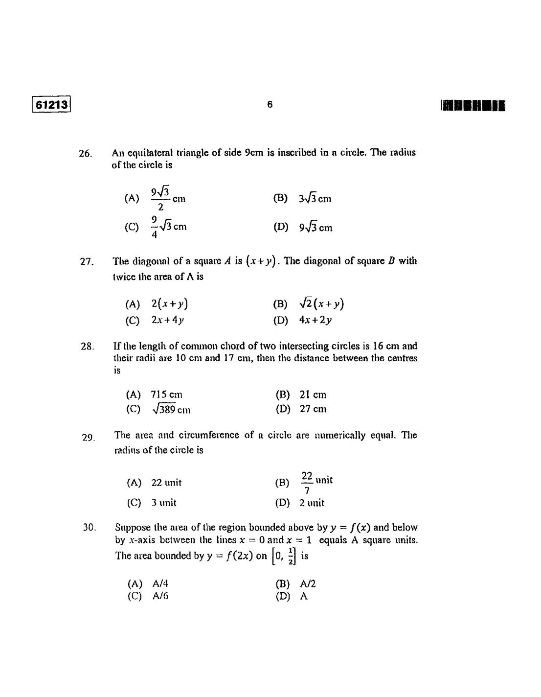 CUSAT CAT 2013 Mathematics Question Paper - Page 7