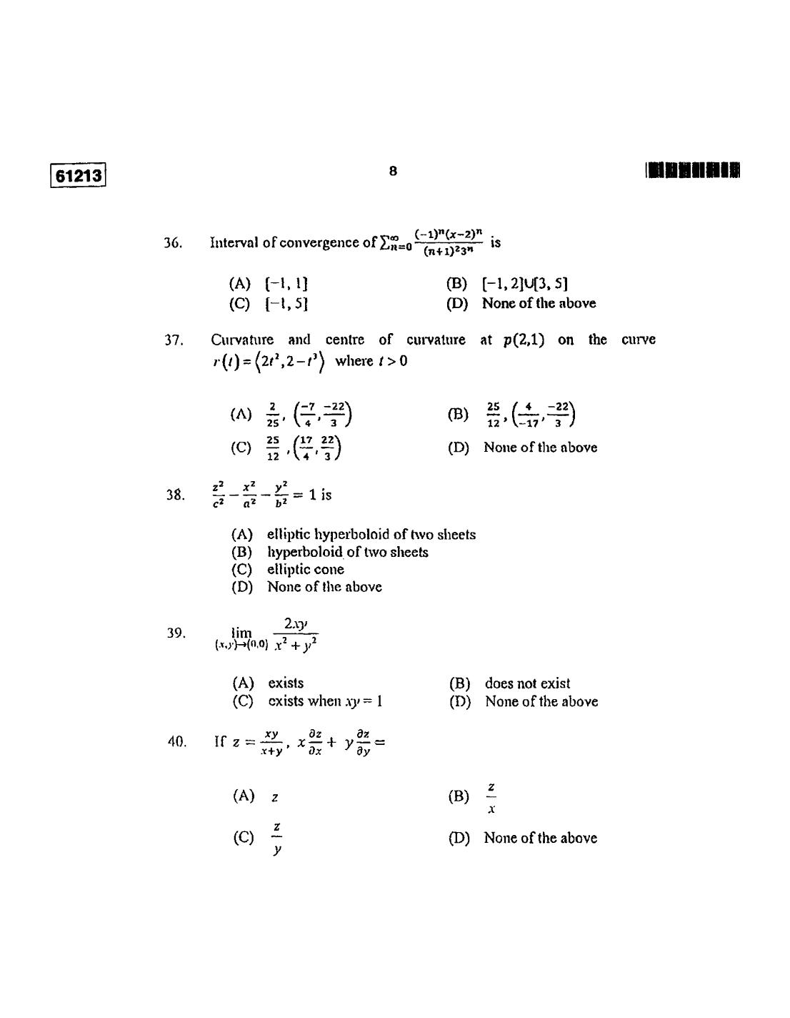 CUSAT CAT 2013 Mathematics Question Paper - Page 9