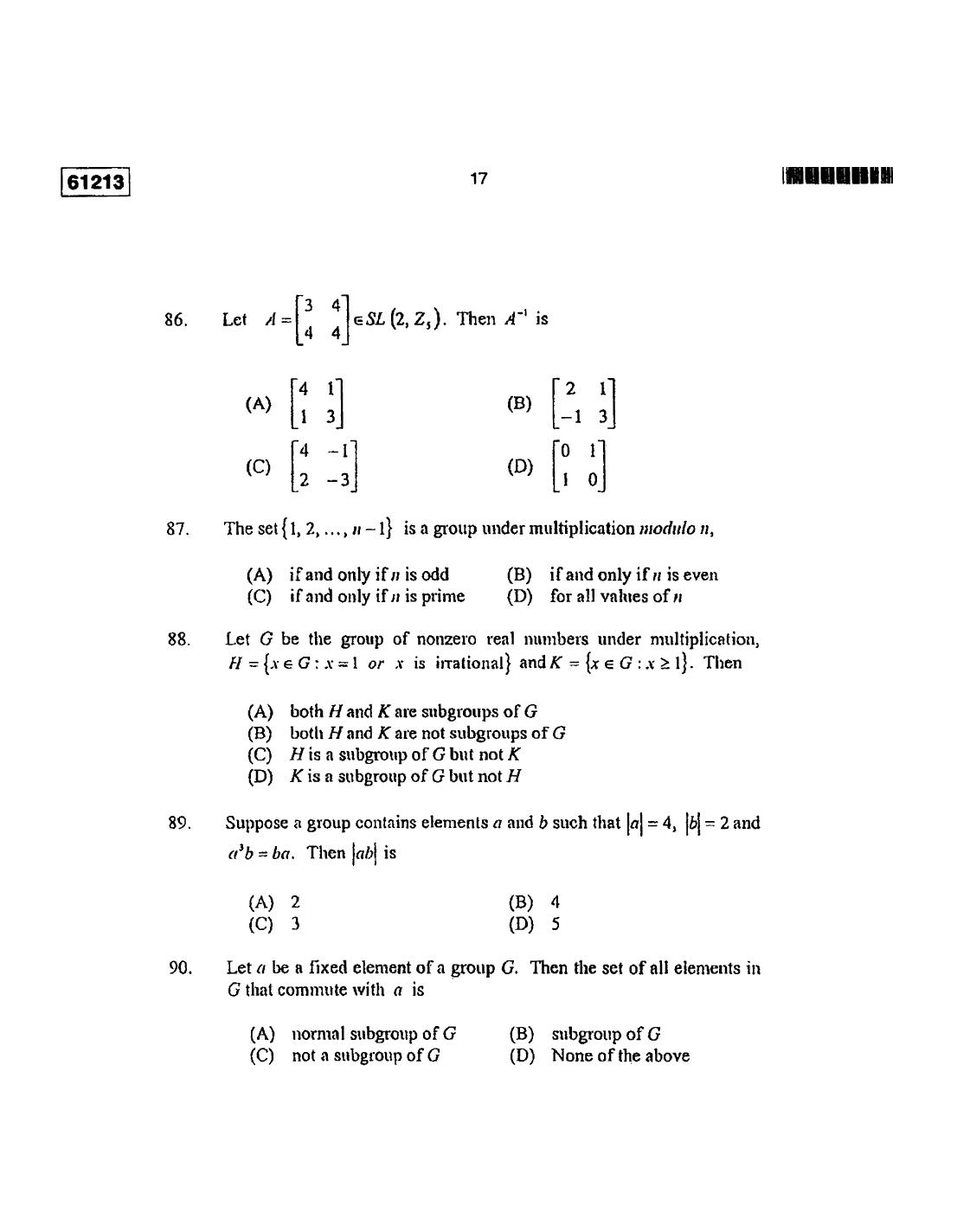CUSAT CAT 2013 Mathematics Question Paper - Page 18