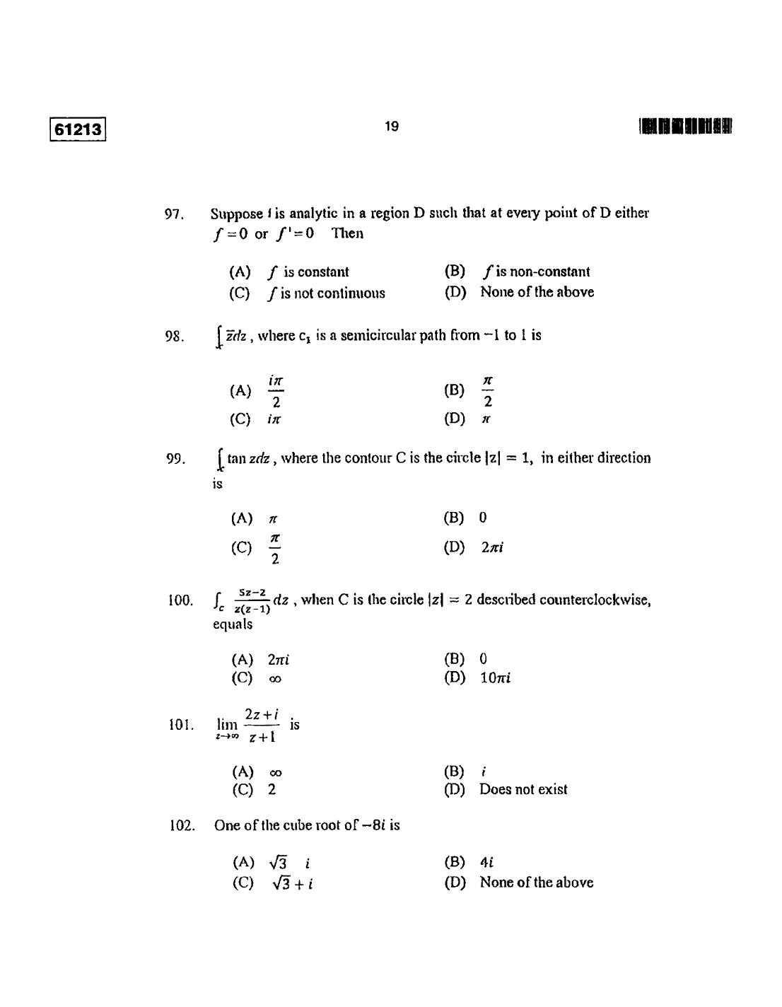 CUSAT CAT 2013 Mathematics Question Paper - Page 20