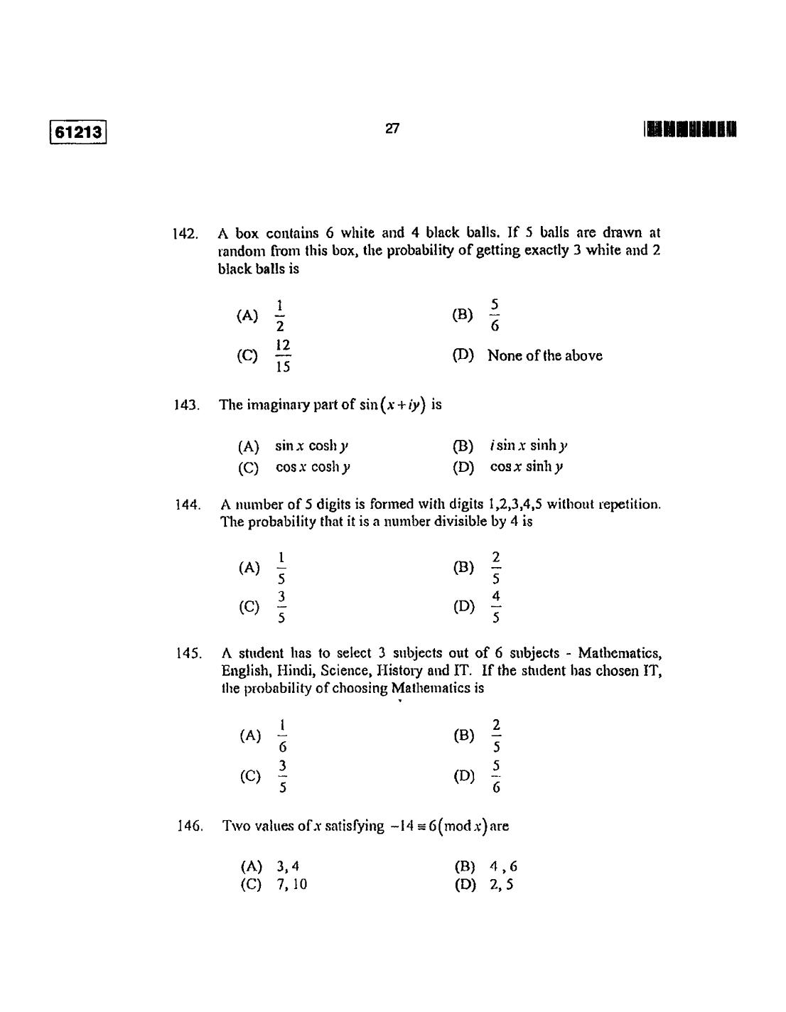 CUSAT CAT 2013 Mathematics Question Paper - Page 28