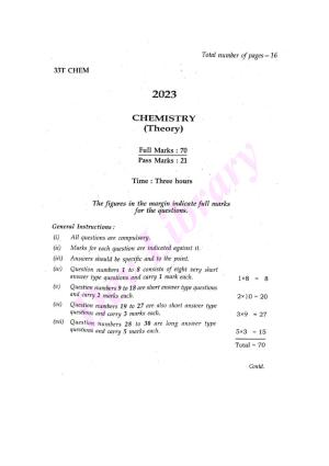Assam HS 2nd Year Chemistry 2023 Question Paper