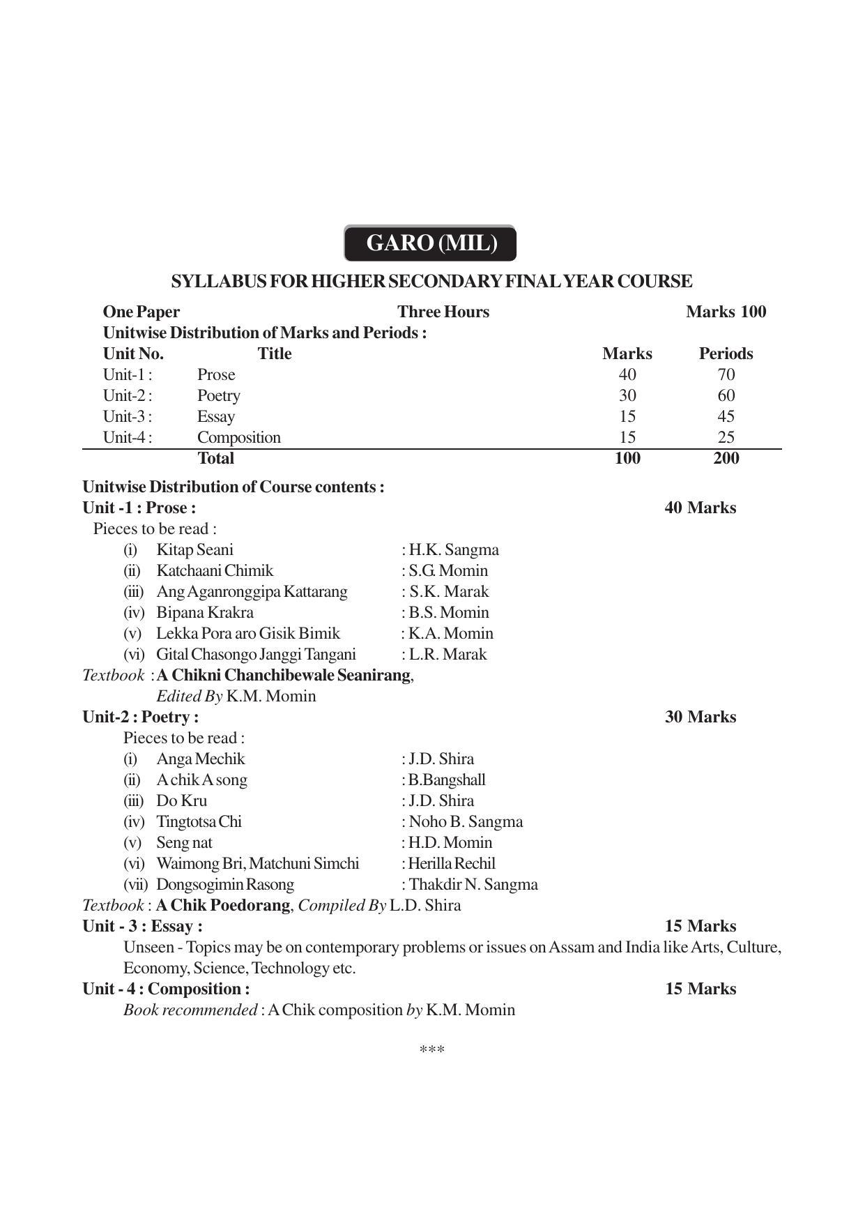 AHSEC 2nd Year Garo Syllabus - Page 1