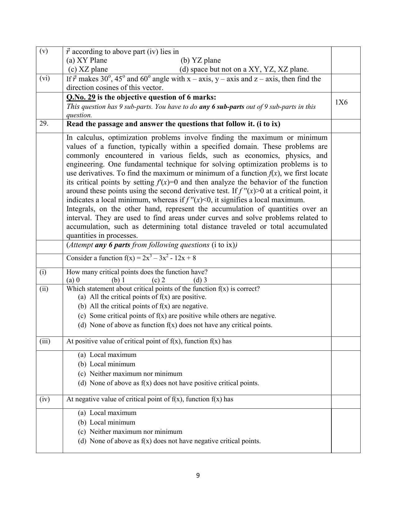 NIOS Class 12 Mathematics Sample Paper - Page 9