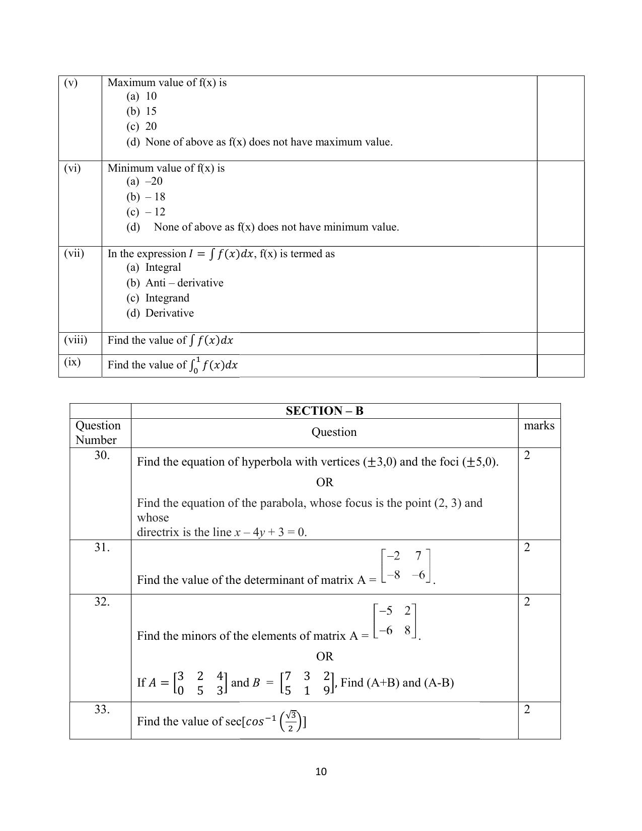 NIOS Class 12 Mathematics Sample Paper - Page 10
