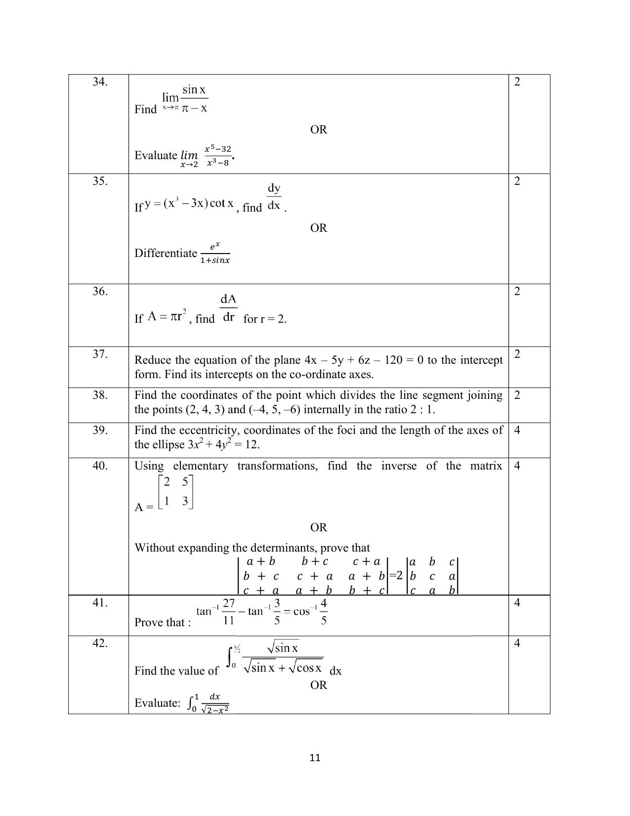 NIOS Class 12 Mathematics Sample Paper - Page 11