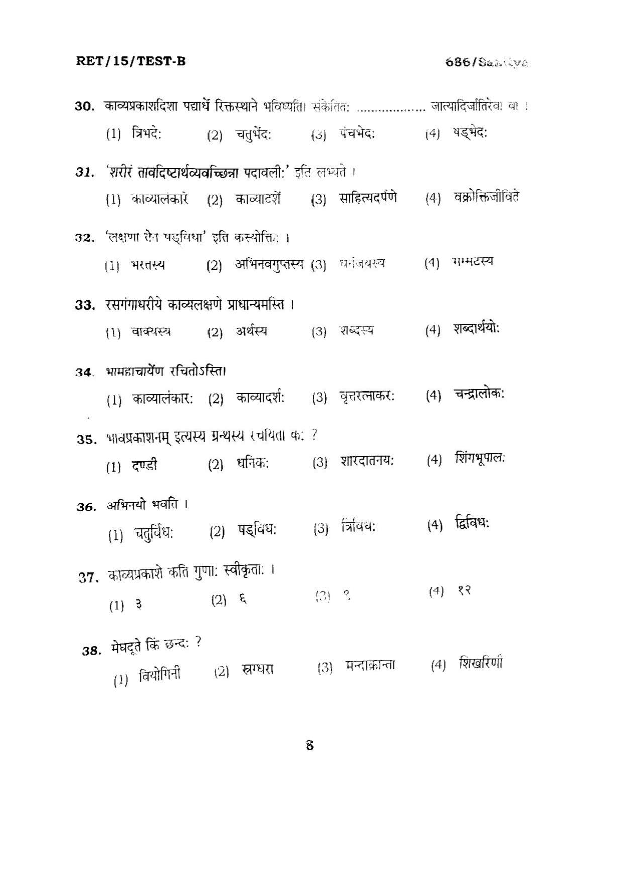 BHU RET SAHITYA 2015 Question Paper - Page 8