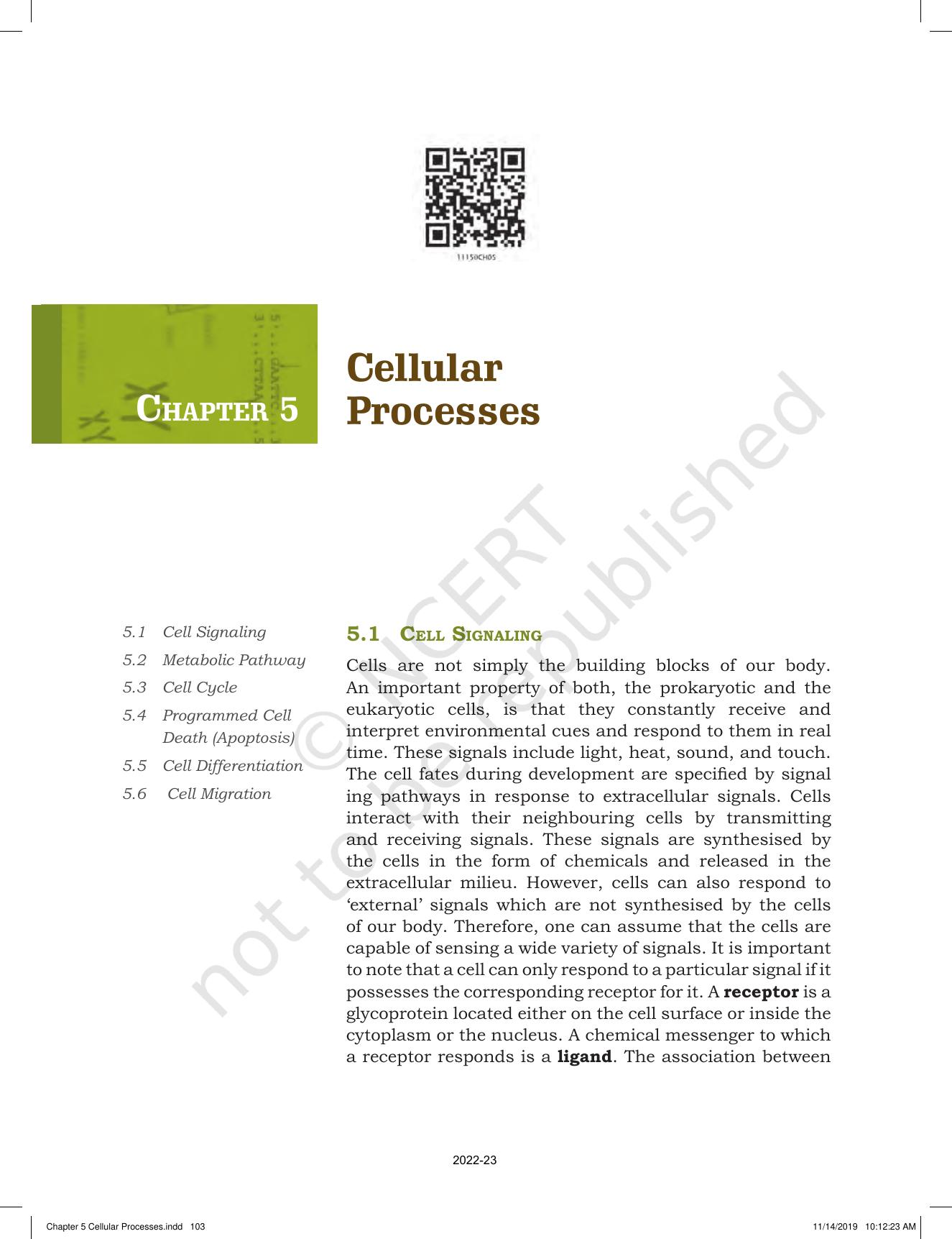 NCERT Book for Class 11 Biotechnology Chapter 5 Cellular Processes - Page 1
