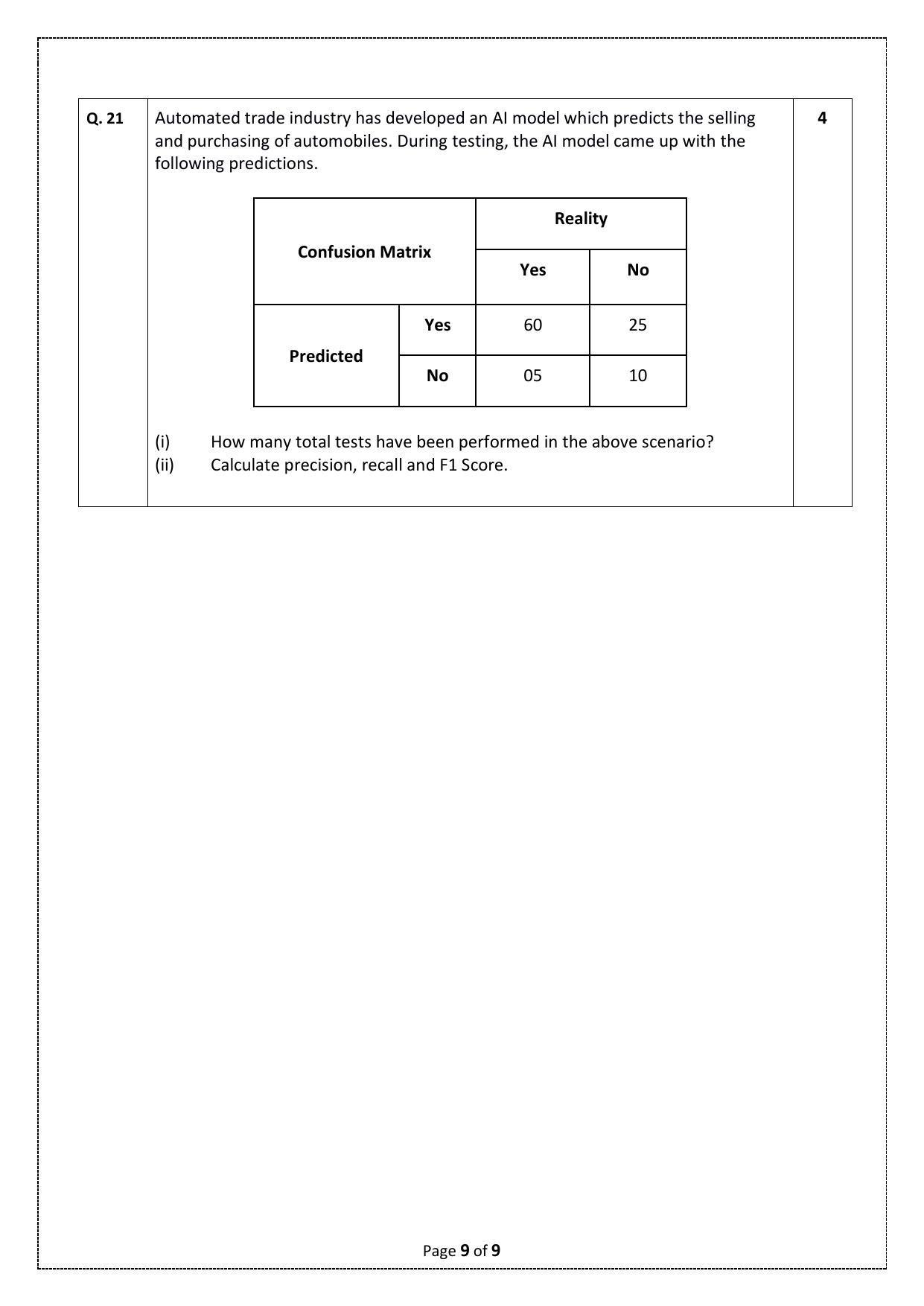 Cbse Class 10 Artificial Intelligence Sample Paper Indcareer Schools