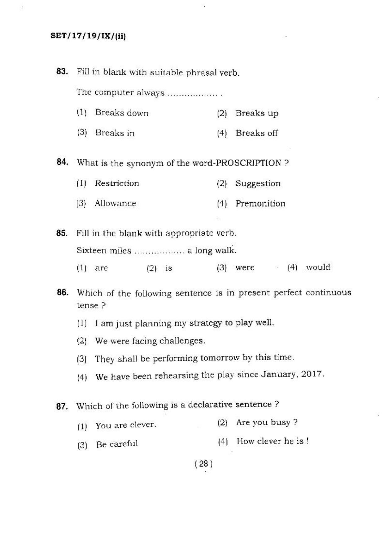 BHU SET 2017 Class-IX (Set 2) Question Paper - Page 28