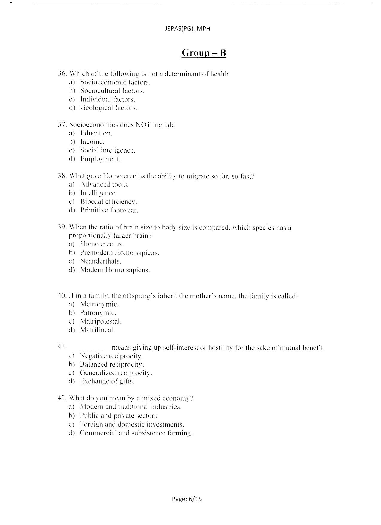 WBJEEB JEMAS (PG) 2021 MPH Question Paper - Page 8