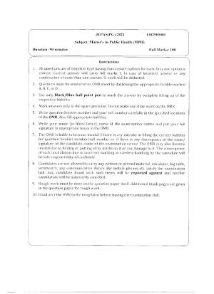 WBJEEB JEMAS (PG) 2021 MPH Question Paper