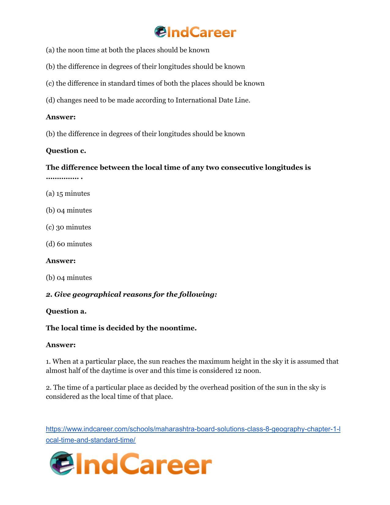 Maharashtra Board Solutions Class 8-Geography: Chapter 1- Local Time and Standard Time - Page 3