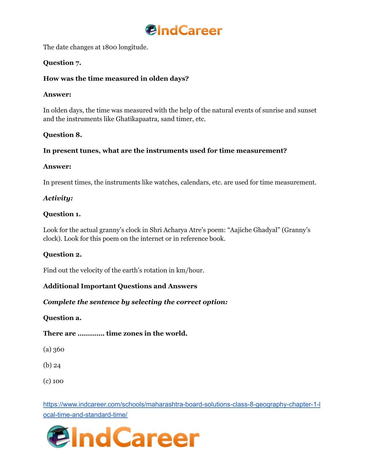 Maharashtra Board Solutions Class 8-Geography: Chapter 1- Local Time and Standard Time - Page 10