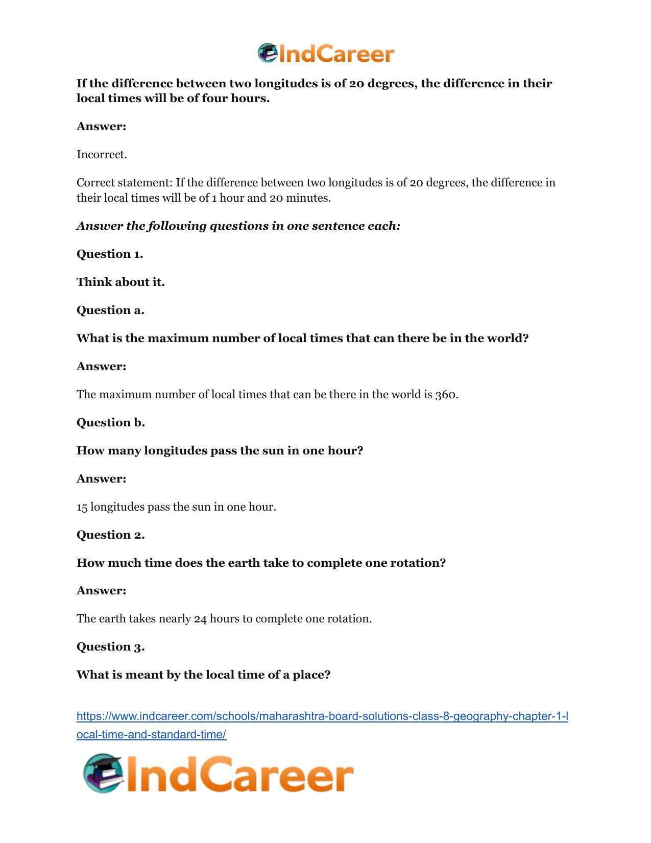 Maharashtra Board Solutions Class 8-Geography: Chapter 1- Local Time and Standard Time - Page 12