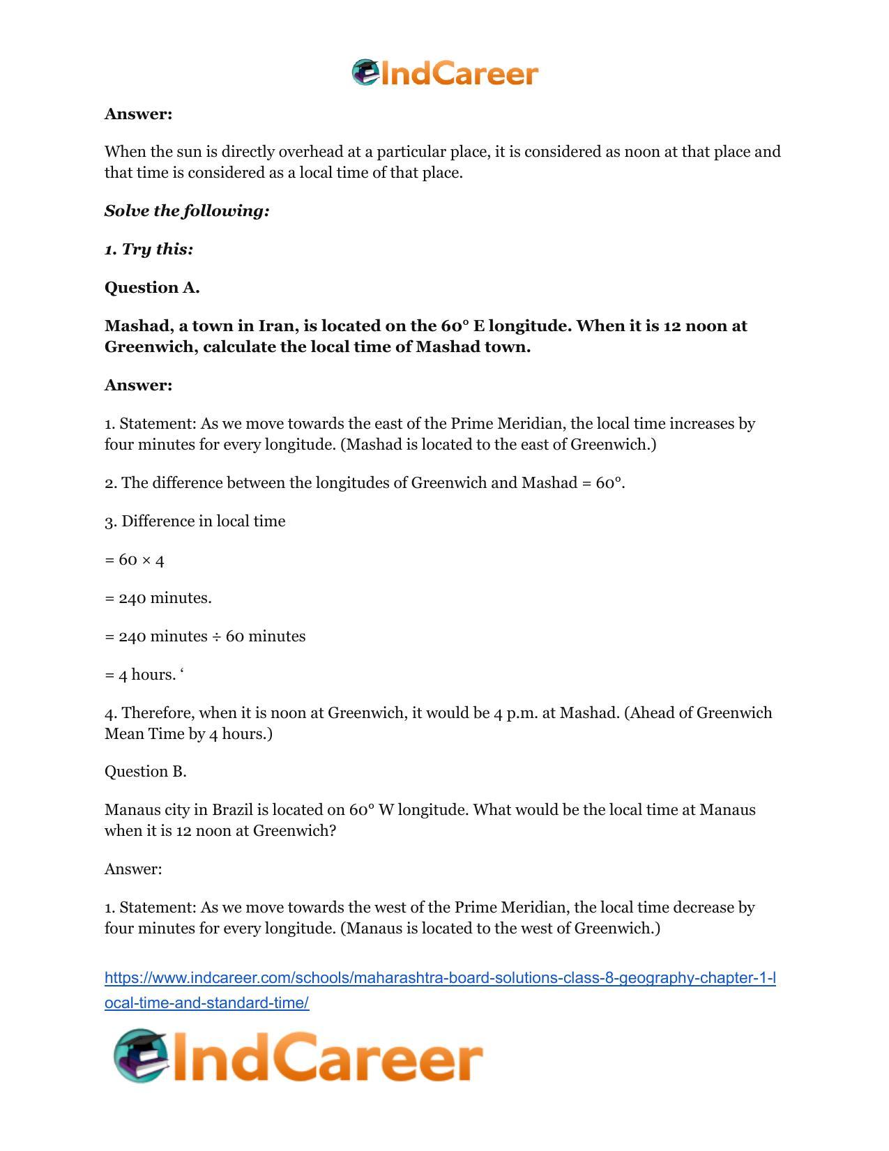 Maharashtra Board Solutions Class 8-Geography: Chapter 1- Local Time and Standard Time - Page 13